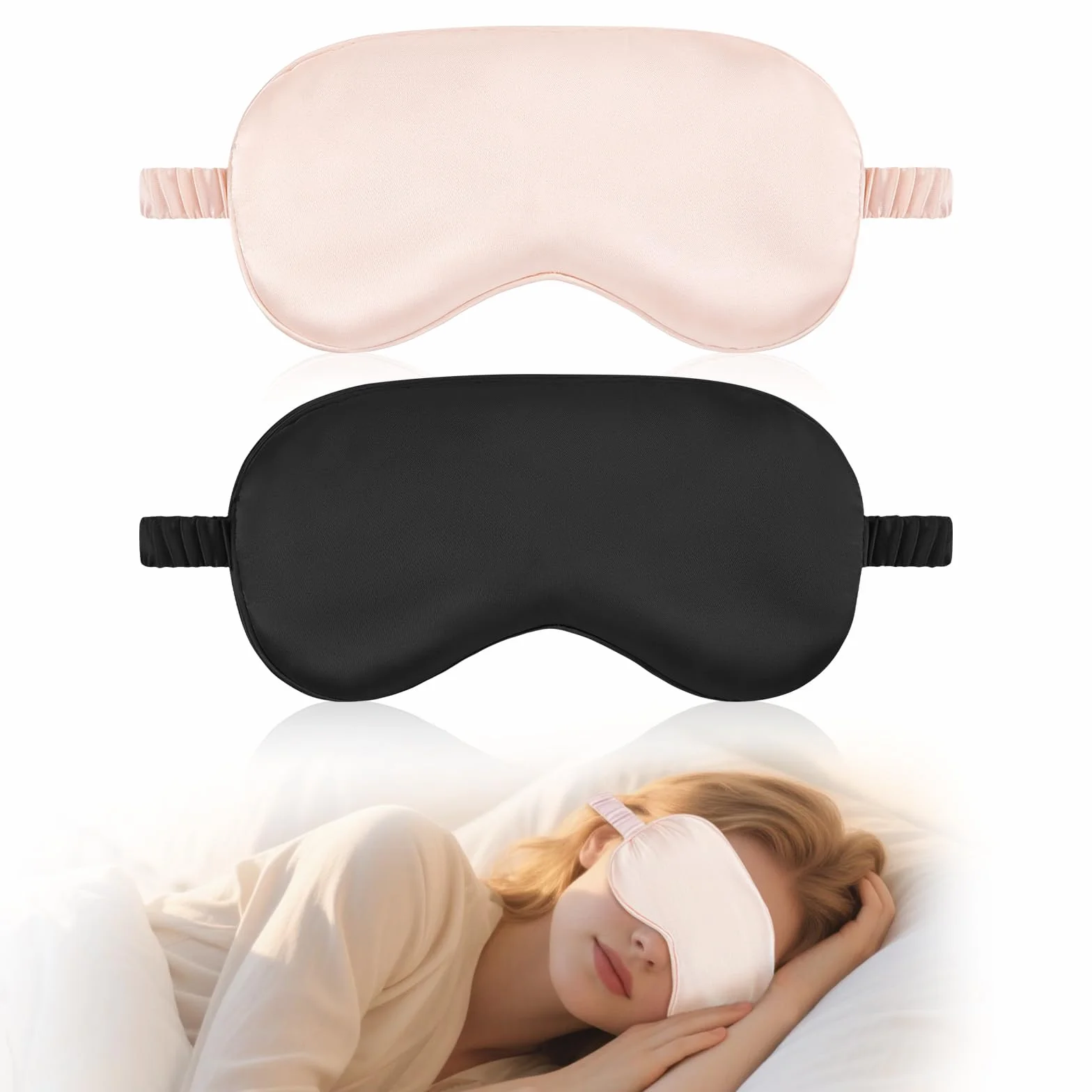 HOTUT Set di 2 mascherine da notte, Maschere per Dormire, maschera per gli occhi super liscia per Dormire, per Donna e Uomo maschera occhi e dormire antiluce cinturino elastico (Nero Rosa)