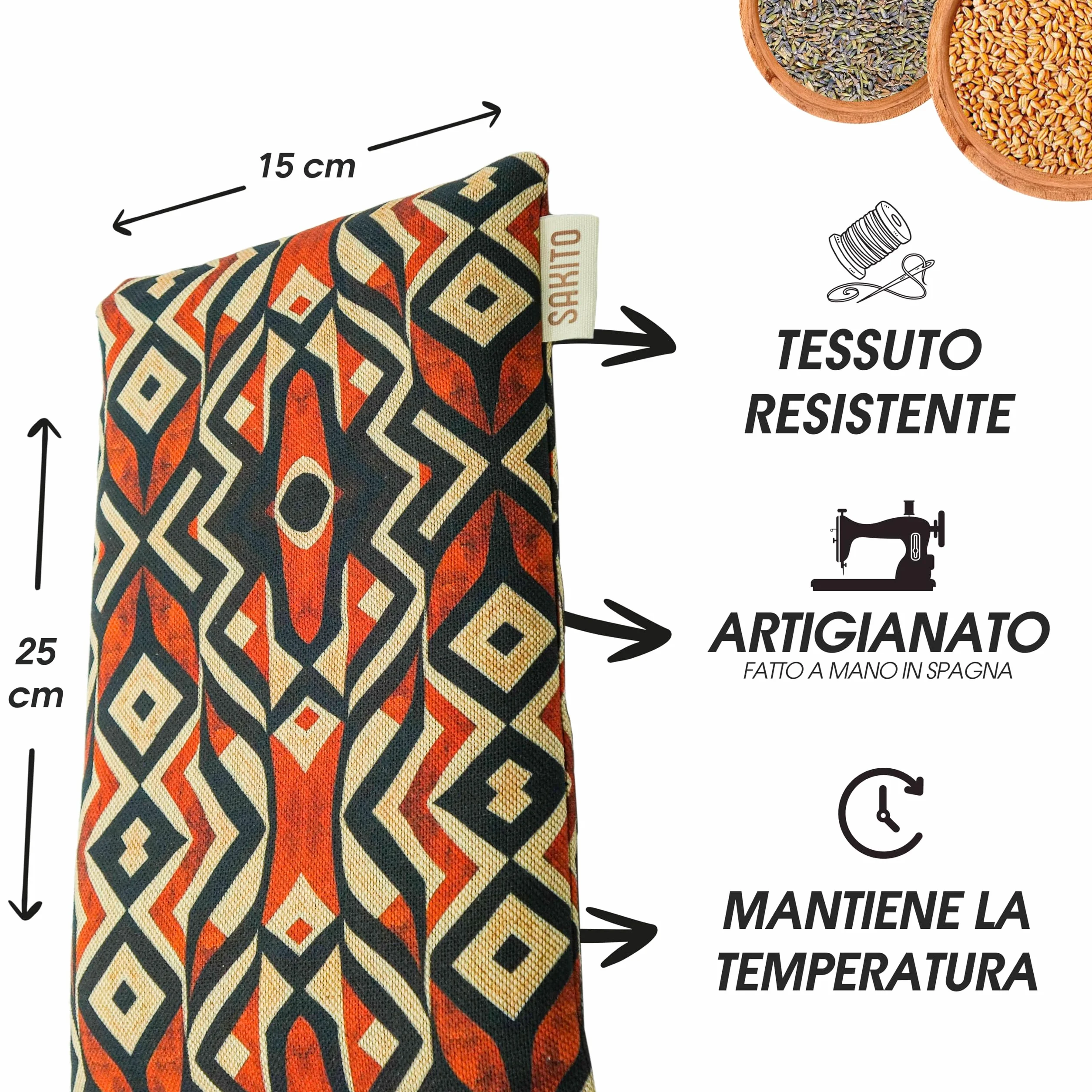 Cuscino Termico Microonde (25x15 cm) - Terapia Naturale per lo Stress e i Dolori Muscolari - Uso Caldo o Freddo - Elevata Ritenzione del Calore - Profumo di Lavanda (Tribal, 25 x 15 cm)