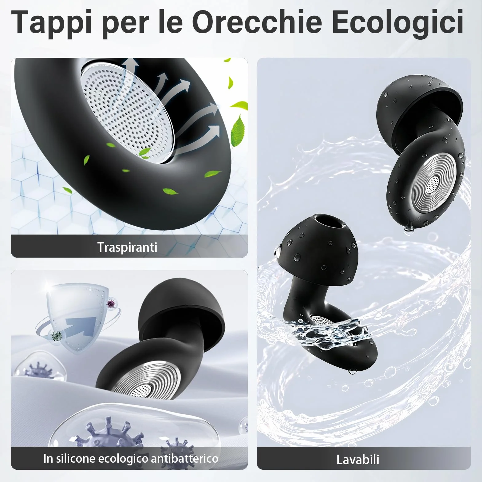 2026 Nuovo Tappi Orecchie Dormire, Antirumore Quiet Silicone Auricolari, 45dB Protezione dell'udito, Concerti/Aerei/Sleep/Viaggiare, Riutilizzabile Earplugs con 8 Punte (XS/S/M/L) e Custodia - Nero
