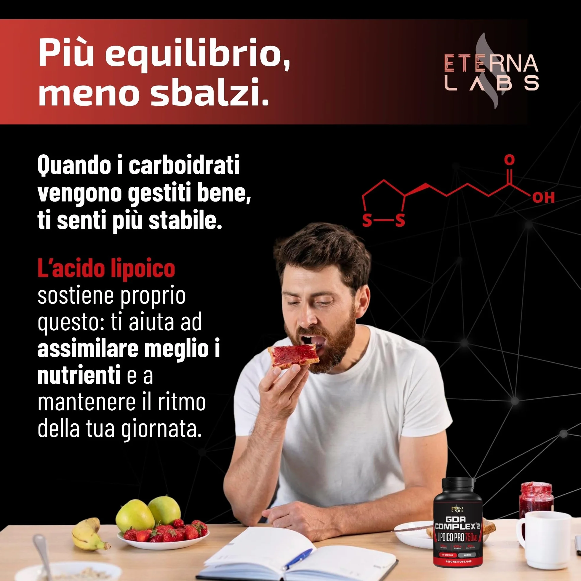 Acido Alfa Lipoico GDA Complex 180 Capsule 750mg/dose con Cannella e Melone Amaro - Integratore ALA per Metabolismo Energetico