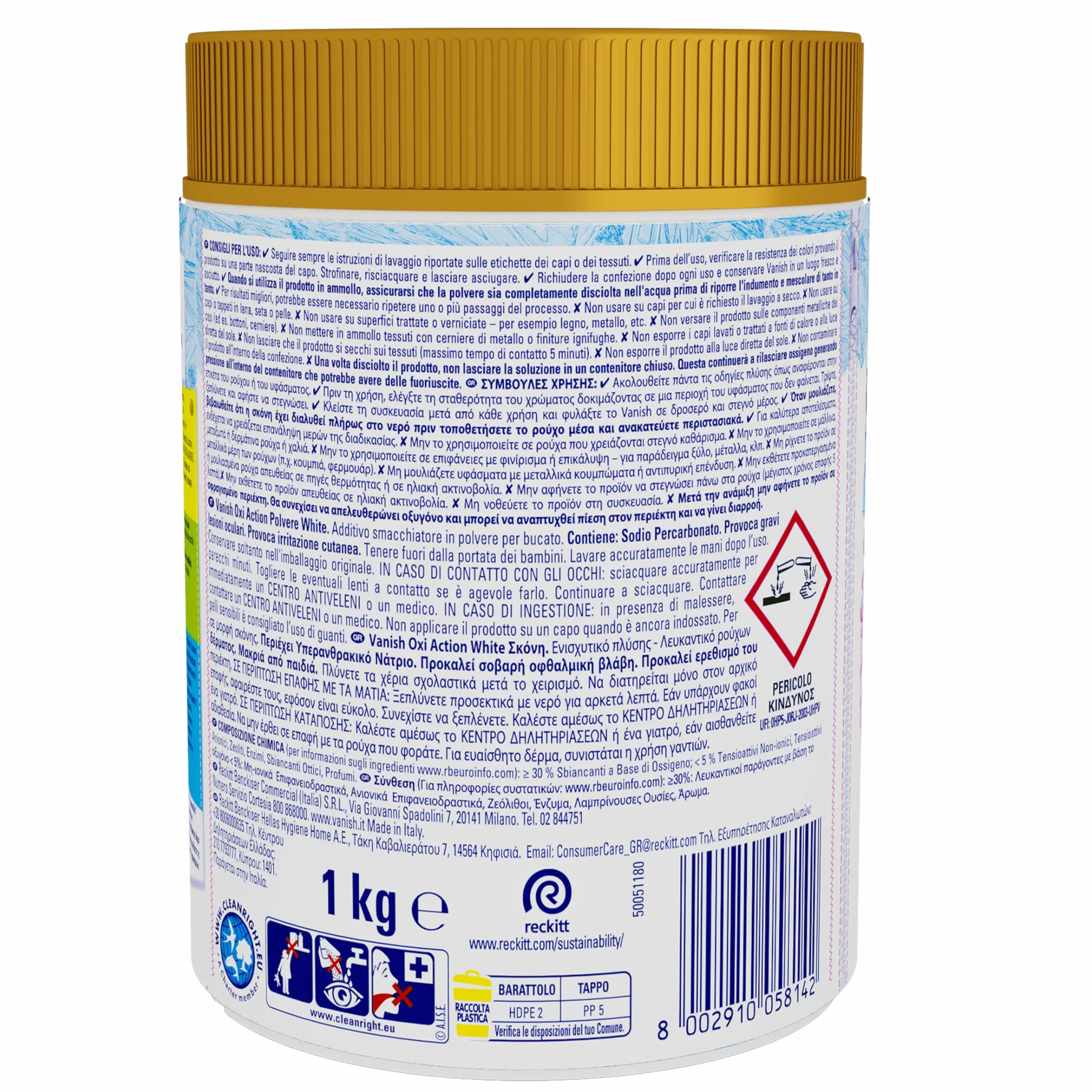 Vanish Oxi Action Multipower Polvere Bianco Splendente, Smacchiatore per Capi Bianchi, 1 Confezione da 1Kg per Bucato, Additivo Lavatrice Multiazione senza Candeggina