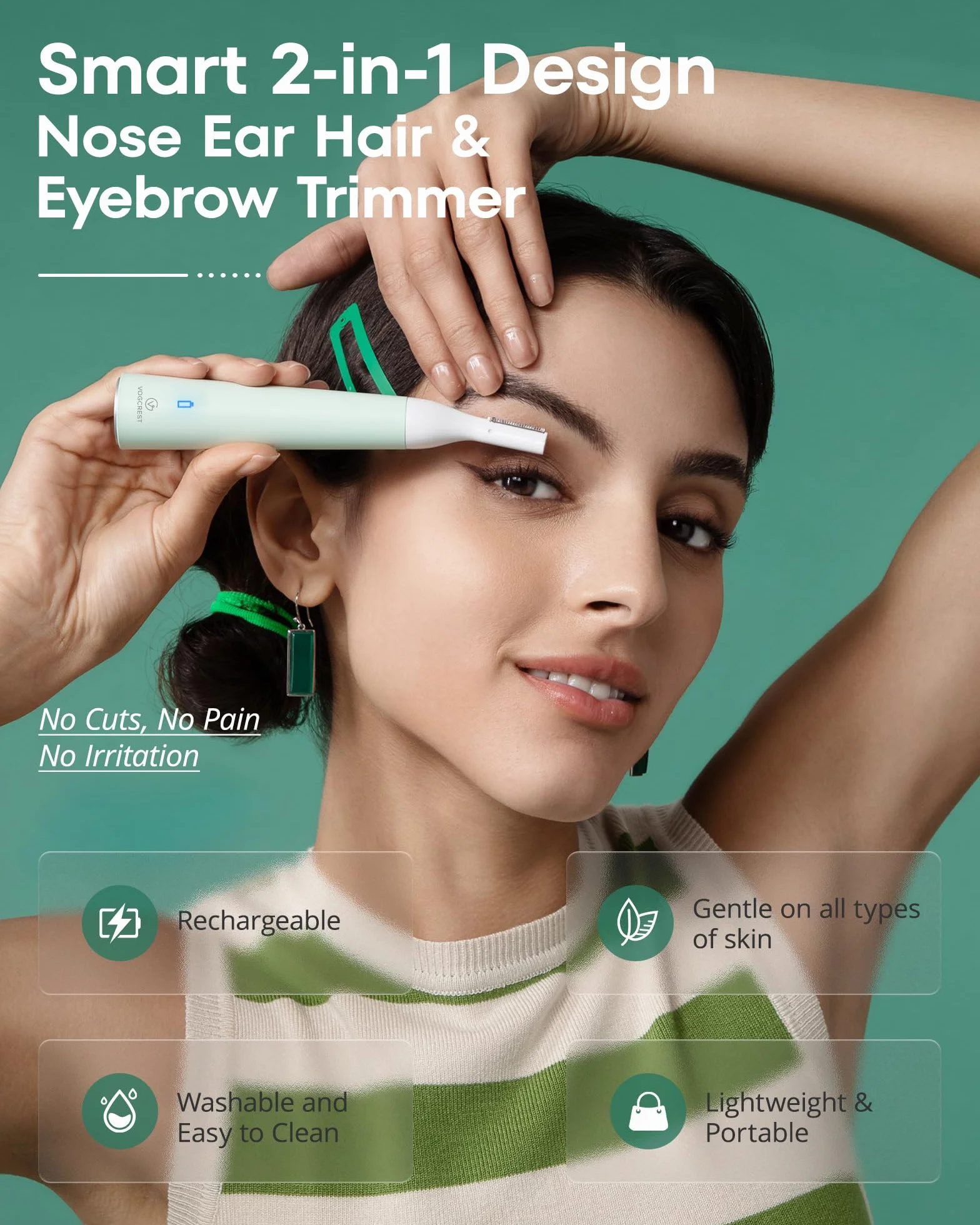 VG VOGCREST Rasoio per naso da donna ricaricabile 2 in 1 per sopracciglia (verde)