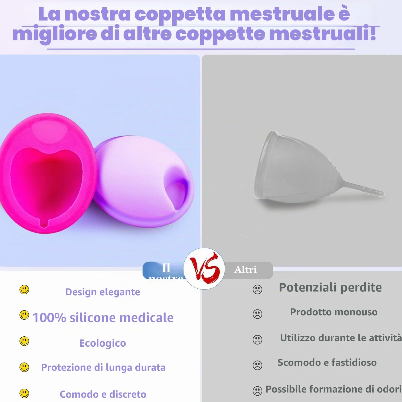 2 pezzi Disco di disco mestruale S L, disco periodico riutilizzabile a tazza mestruale, dischi mestruale a prova di morbido fatto in silicone, alternativa ai tamponi