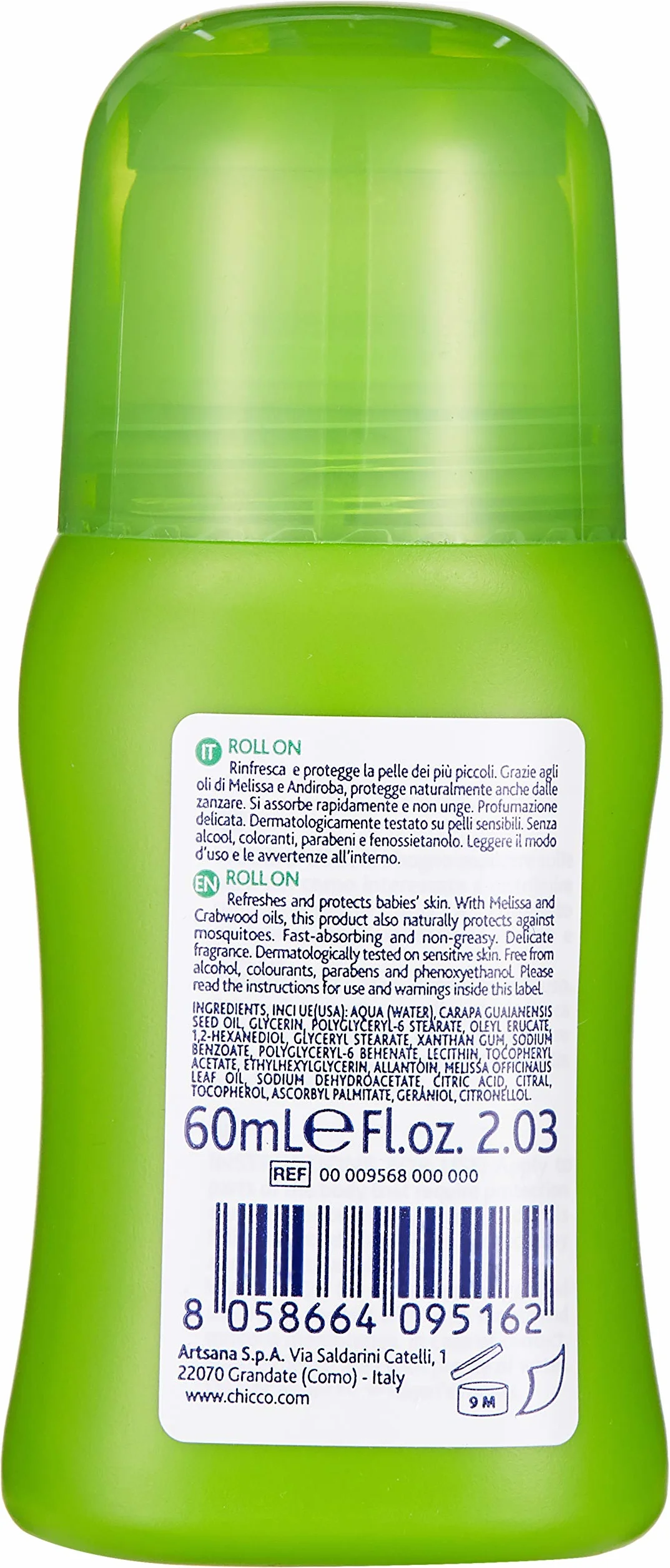Chicco Roll On Rinfrescante & Protettivo, Protezione Naturale Dagli Insetti, 60 ml