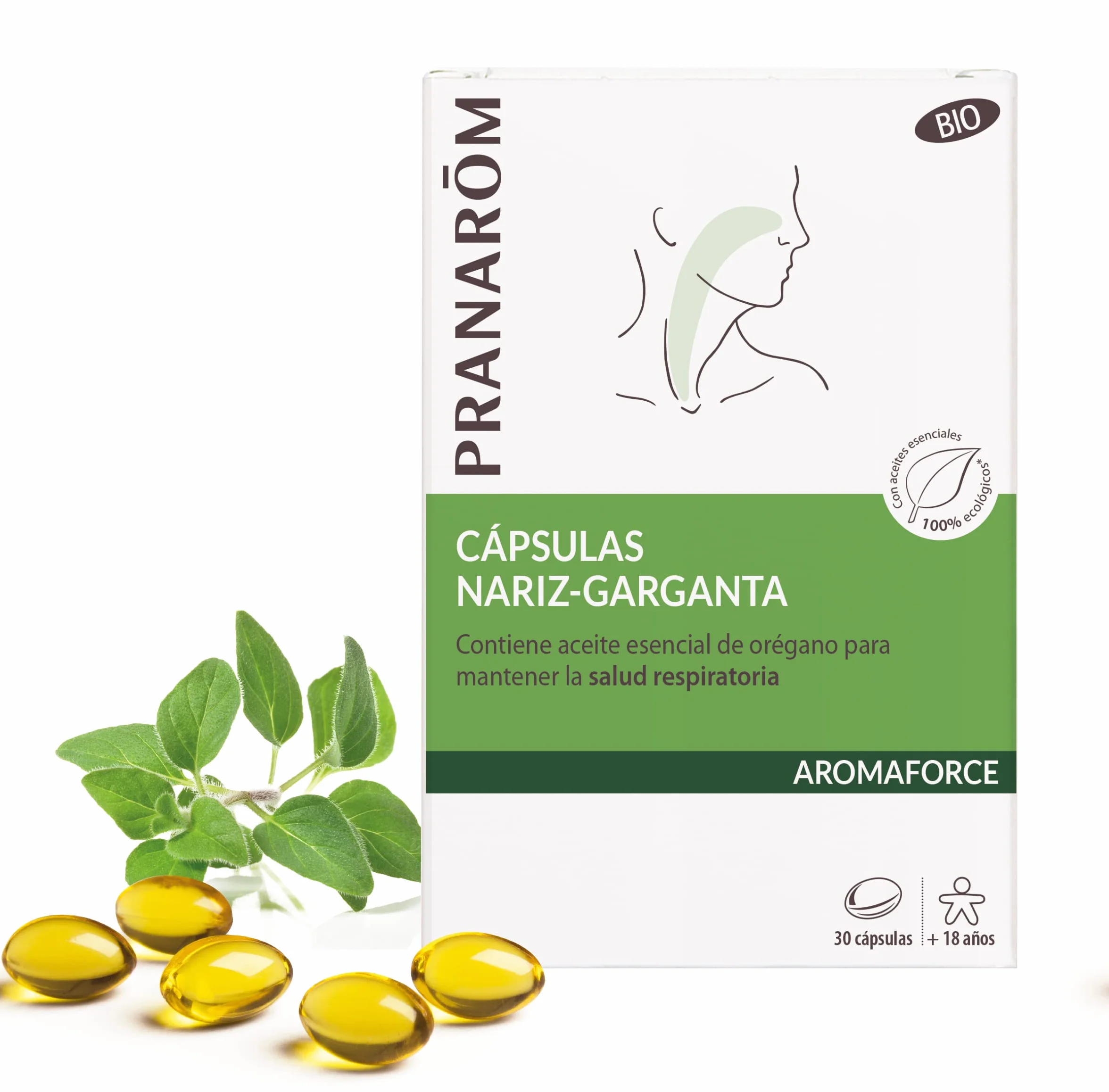 Pranarôm Aromaforce Capsule Naso e Gola Integratore Alimentare con Oli Essenziali di Origano, Limone - 100% Biologiche - 30 Capsule