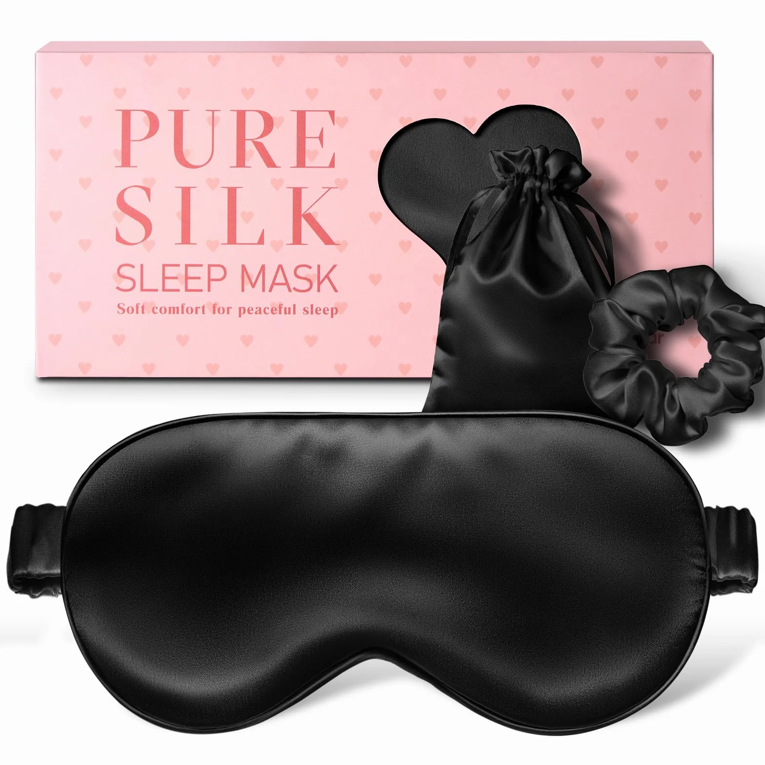 LitBear Maschera per dormire in 100% pura seta, 22 Momme 6A seta di gelso, maschera per gli occhi completamente bloccante per dormire, per donne, uomini, chi dorme sul fianco, con elastico per capelli