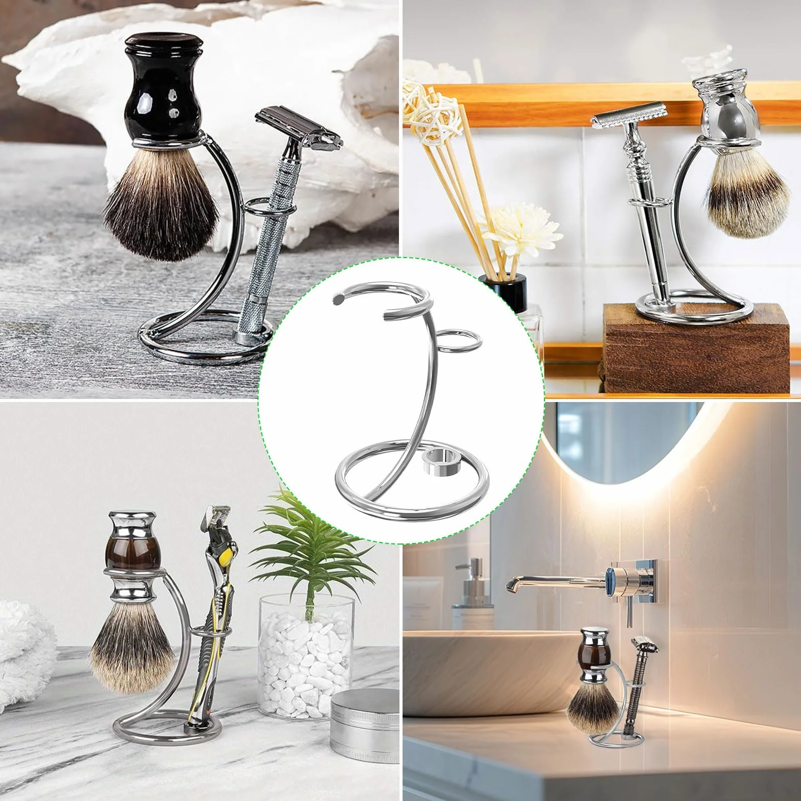 Aatpuss Supporto Per Pennello da Barba, Supporto da Barba In Acciaio Inox Per Uomo, Supporto Portatile Per Rasoio e Pennello, Supporto Per Pennello da Barba In Acciaio Inox Adatto Per Regali da Uomo