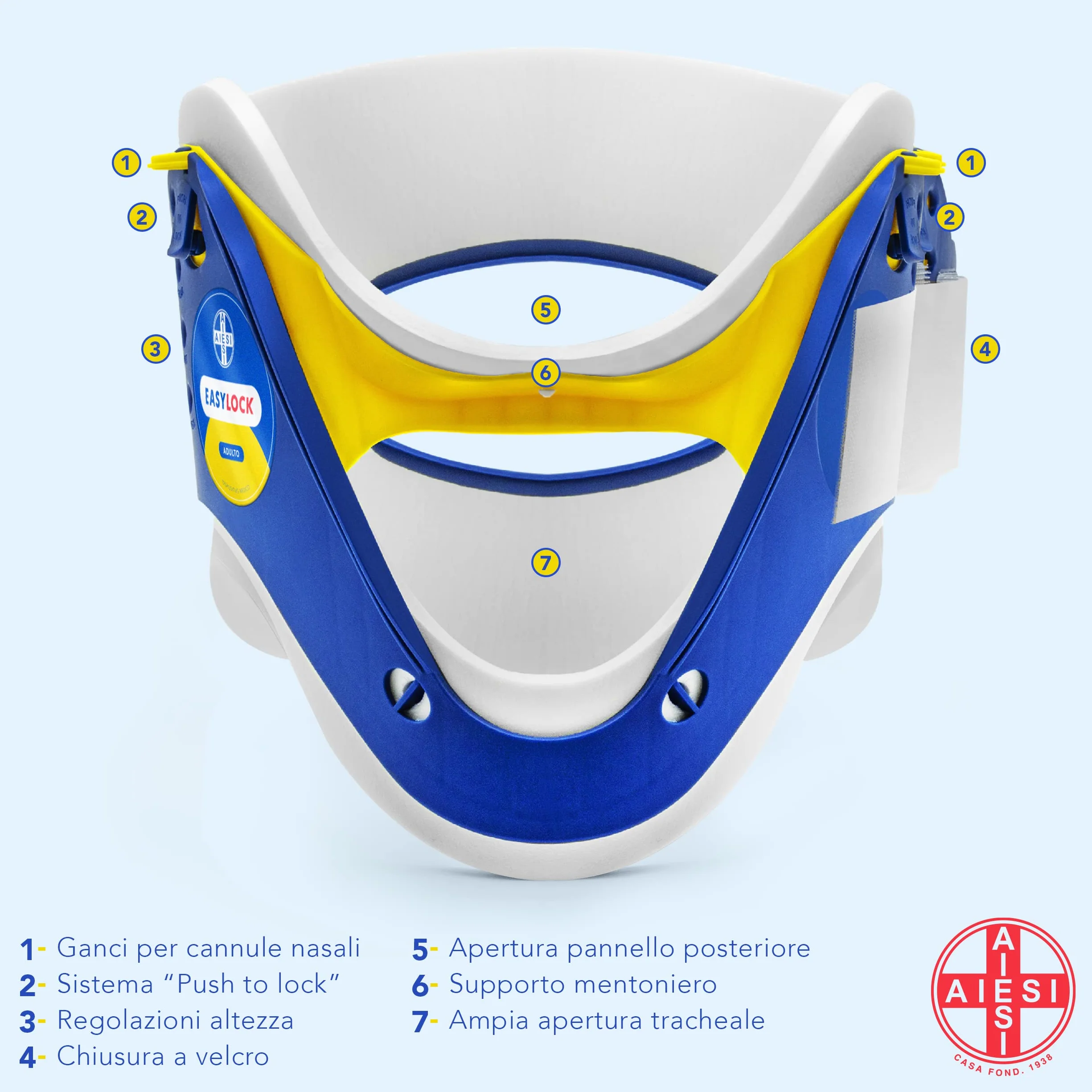 AIESI® Collare cervicale immobilizzante per adulti regolabile in 4 posizioni EASYLOCK