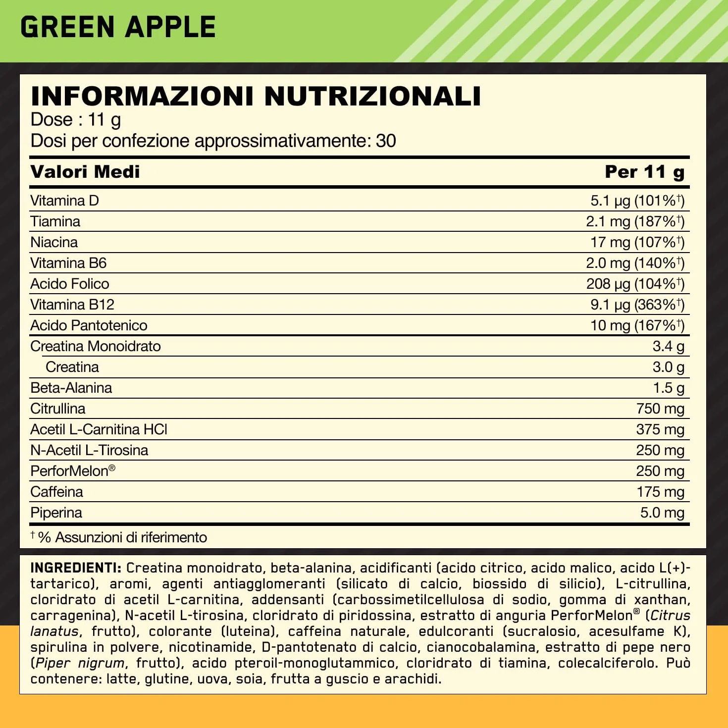 Optimum Nutrition Gold Standard Pre-Workout in Polvere, Gusto Mela Verde, 330g, 30 Porzioni