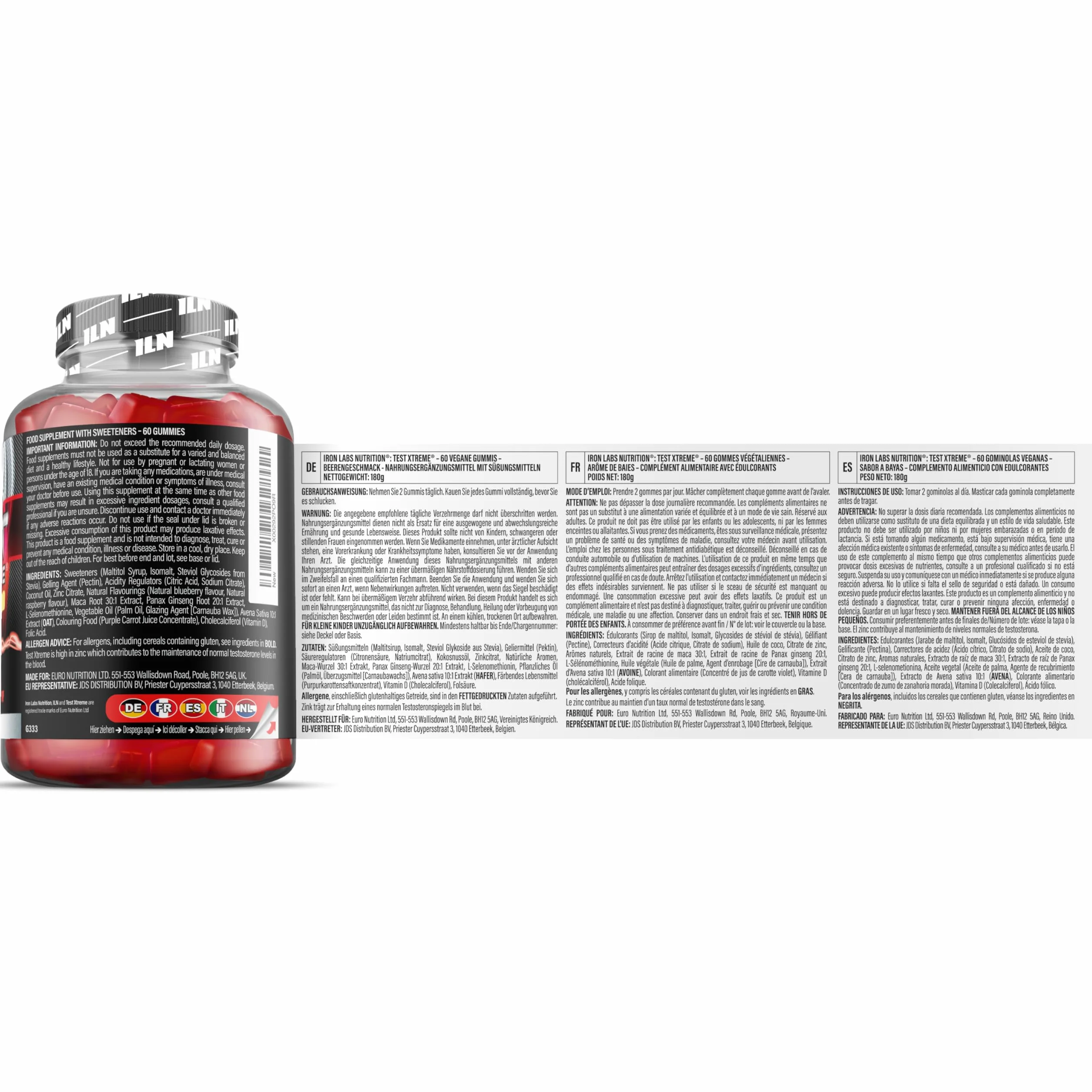 Test Xtreme Gommose Uomo - Maca 30:1, Ginseng, Zinco - Senza Zuccheri, Gusto Frutti di Bosco - 60 Gommose Vegane