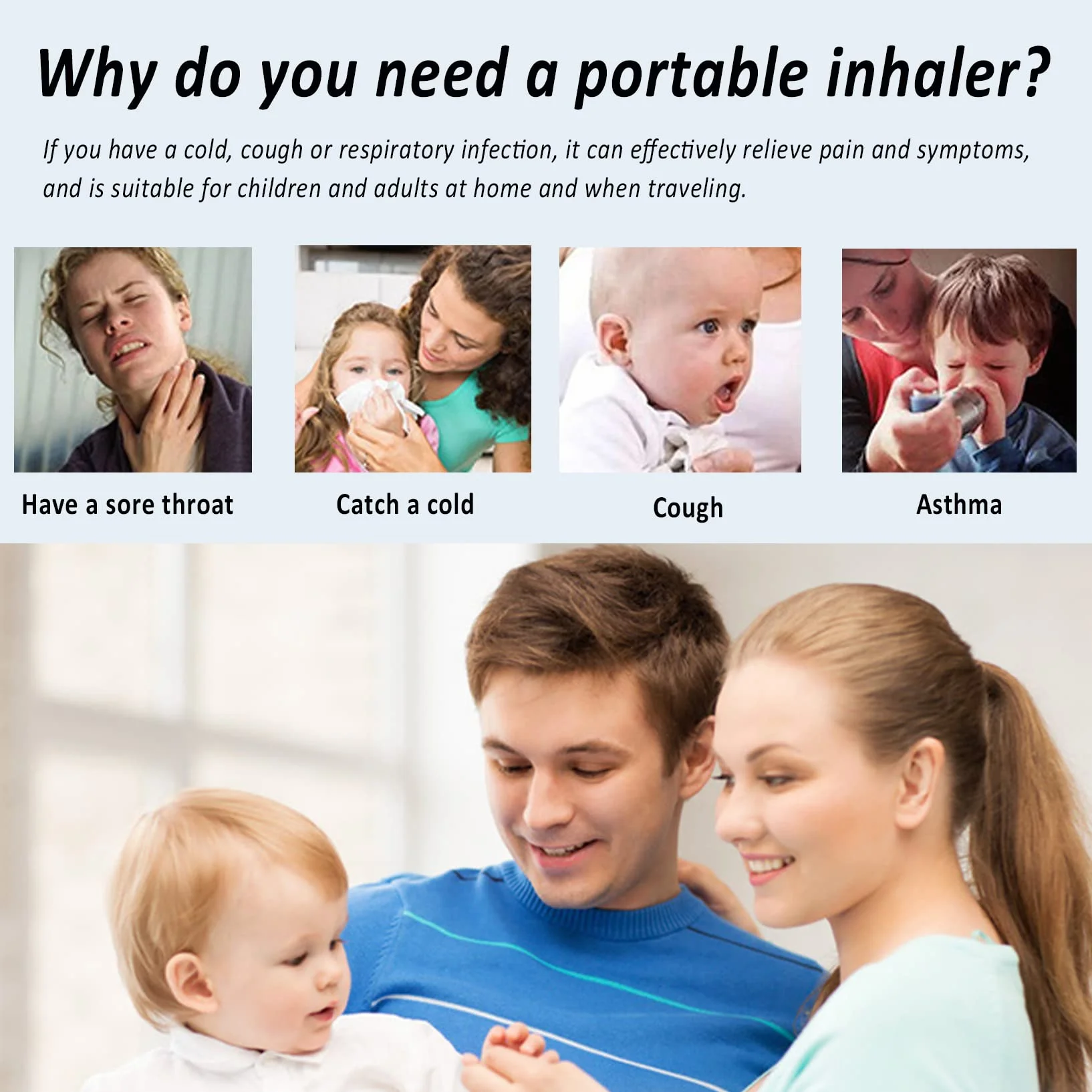 Aerosol Portatile per Bambini e Adulti Silenzioso Inalatore con Maschere e Ugello, Basso Rumore (Verde)