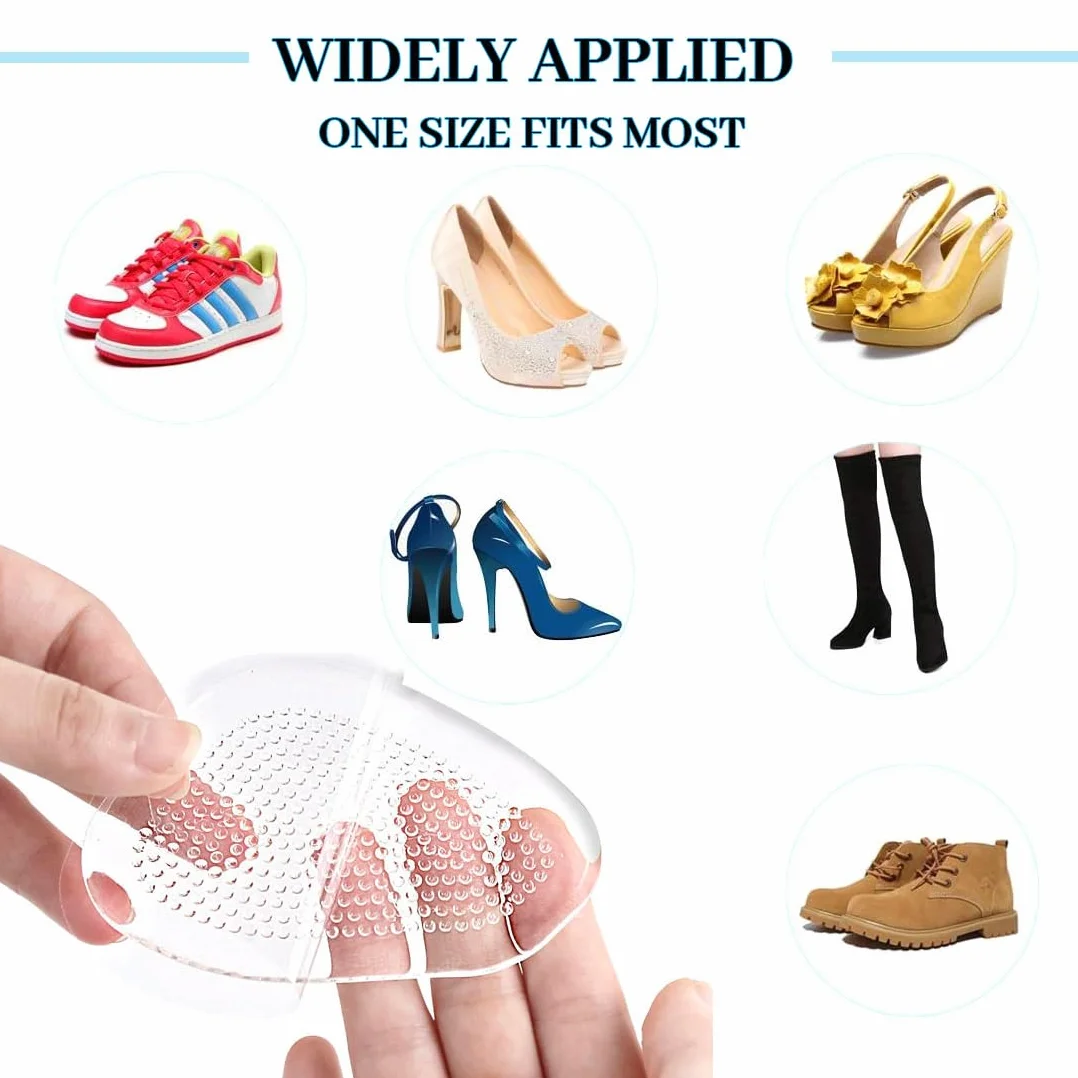 Cuscinetti per Avampiede in Gel, Metatarsal Pads per Metatarsalgia, Soletta Auto-adesiva Antiscivolo per Tacchi Alti, Sollievo Dolore (Trasparente)