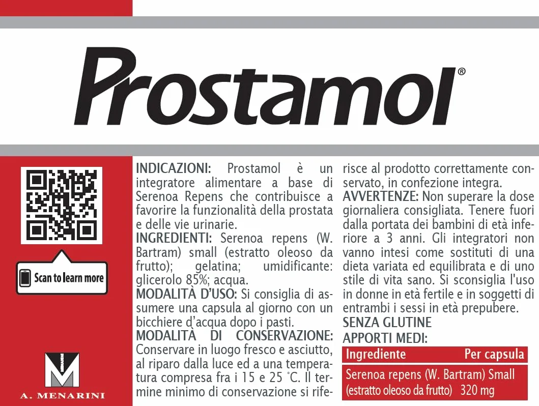 Prostamol 60 Capsule Integratore Alimentare Serenoa repens 320 mg Prostata Vie Urinarie Senza Glutine