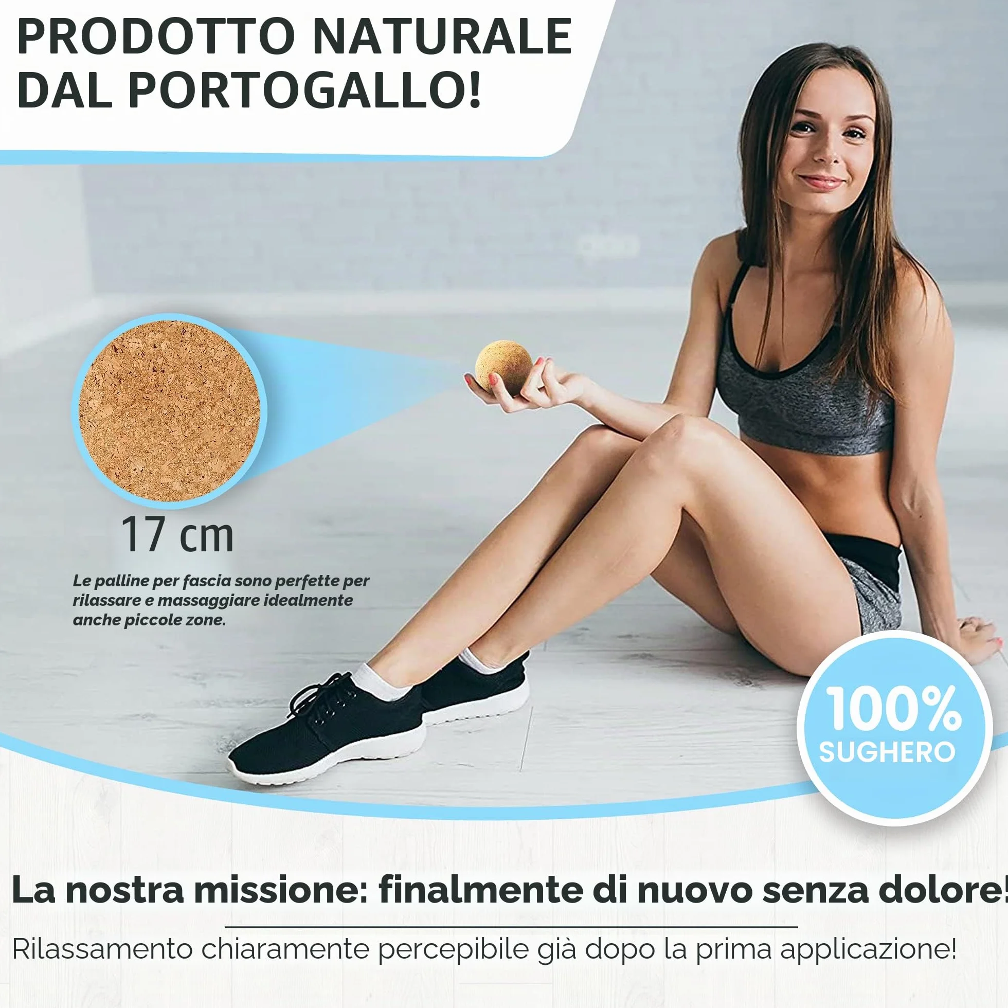 Palla da massaggio naturale, set da 7 cm – Pallina di sughero, palla fasciale per zone trigger zone (trigger punto training), fascite plantare, tensione schiena, spalla)