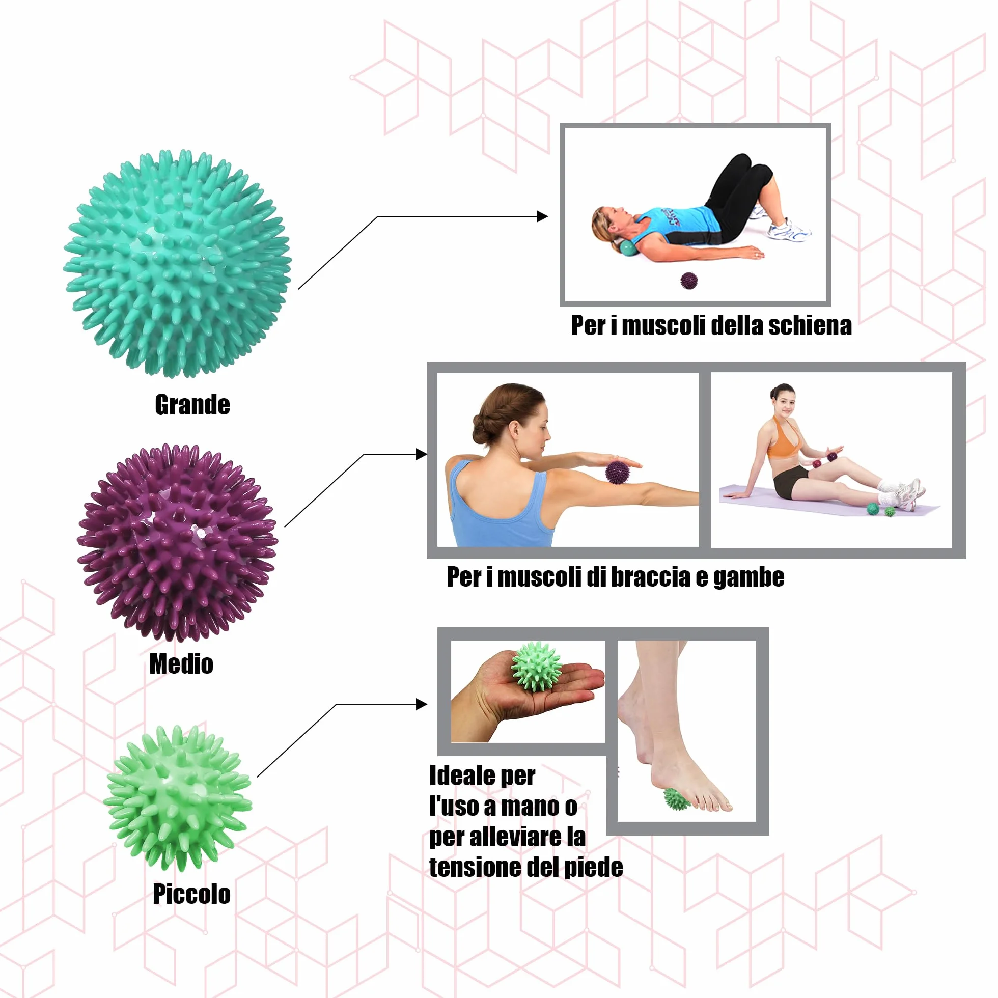 ResultSport - Palla da massaggio Riflessologia da stress - 6cm, 8cm, 10cm - per riflessologia, massaggi dei punti trigger, esercizi contro lo stress e il dolore miofasciale e lacrosse