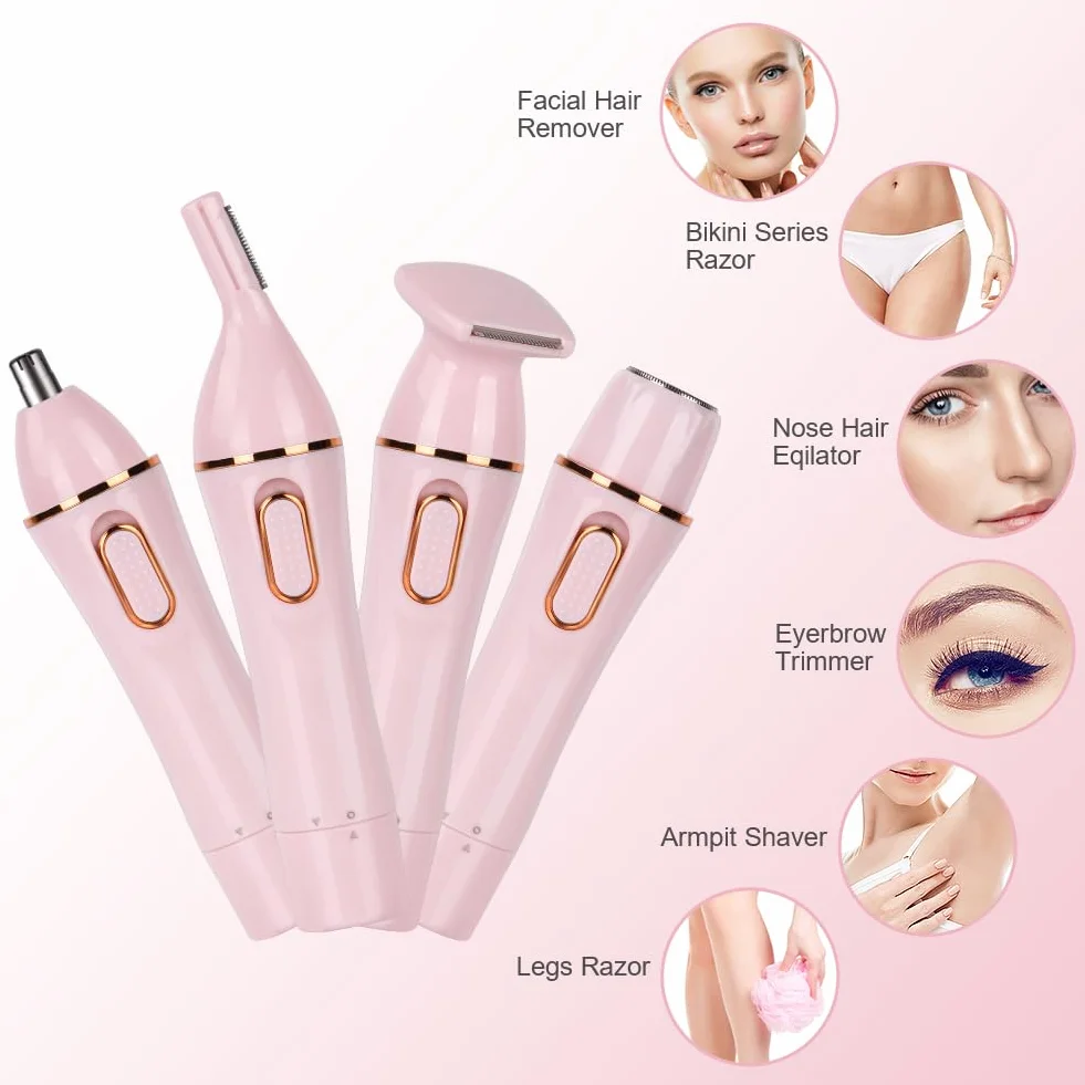 ACWOO Rasoio Elettrico Donna, 4 in 1 Epilatore Senza Fili, Ricaricabile Epilatore viso, Depilatore Multifunzione a Secco e Bagnato per Una Rasatura Delicata e Accurata, Impermeabile