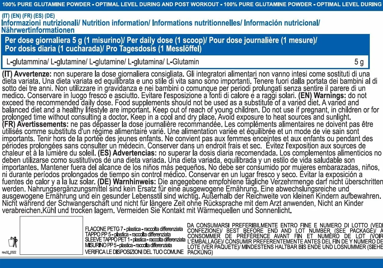 Yamamotò Glutamine Powder 300 grammi - glutammina non aromatizzata - ideale per crescita muscolare - Senza Glutine e Senza Lattosio