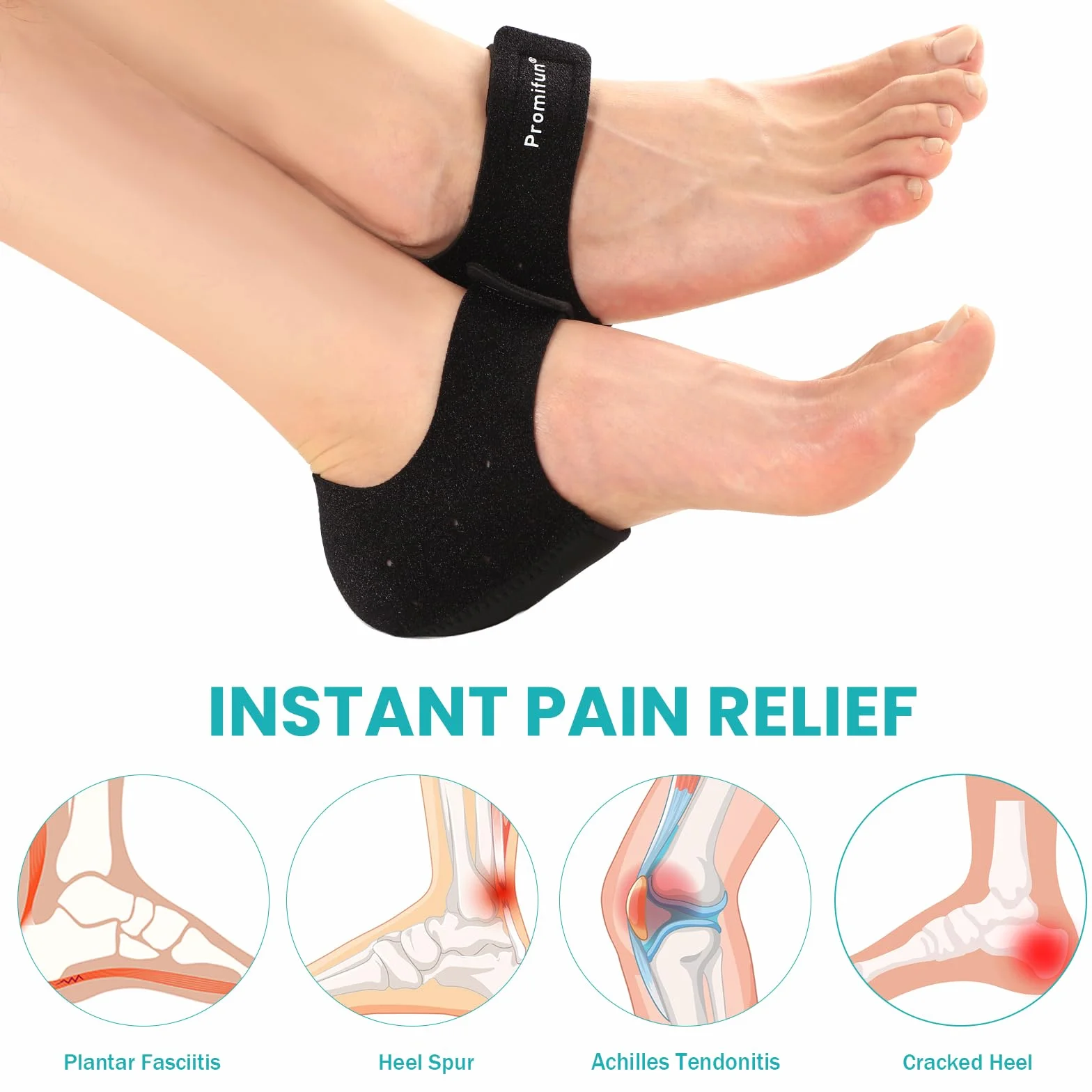 Plantari Tallone per Fascite Plantare e Sperone Calcaneare - Promifun 2 Pezzi - Solette in Gel per Tallone - Confezione Doppia - Donne 38-40 / Uomini 39-41 (Nero)