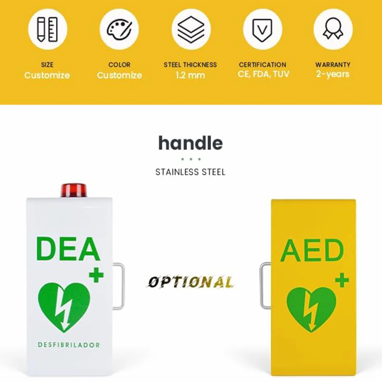 Armadietto per Defibrillatore DAE da Parete con Allarme e Doppio Interruttore Giallo