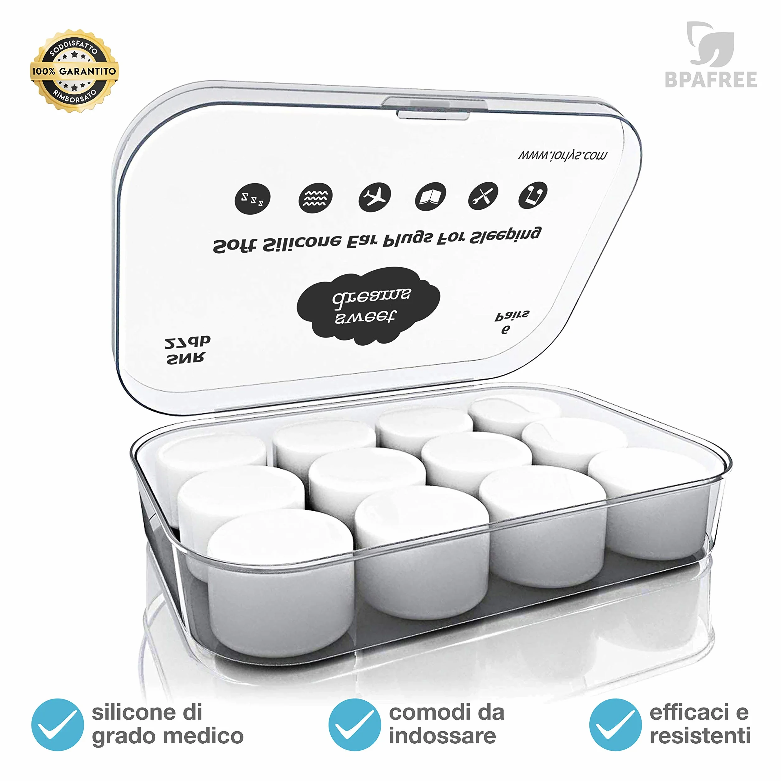 Tappi Orecchie per Dormire 4a Generazione Antirumore Silicone Modellabile Insonorizzanti Riutilizzabili 6 Paia