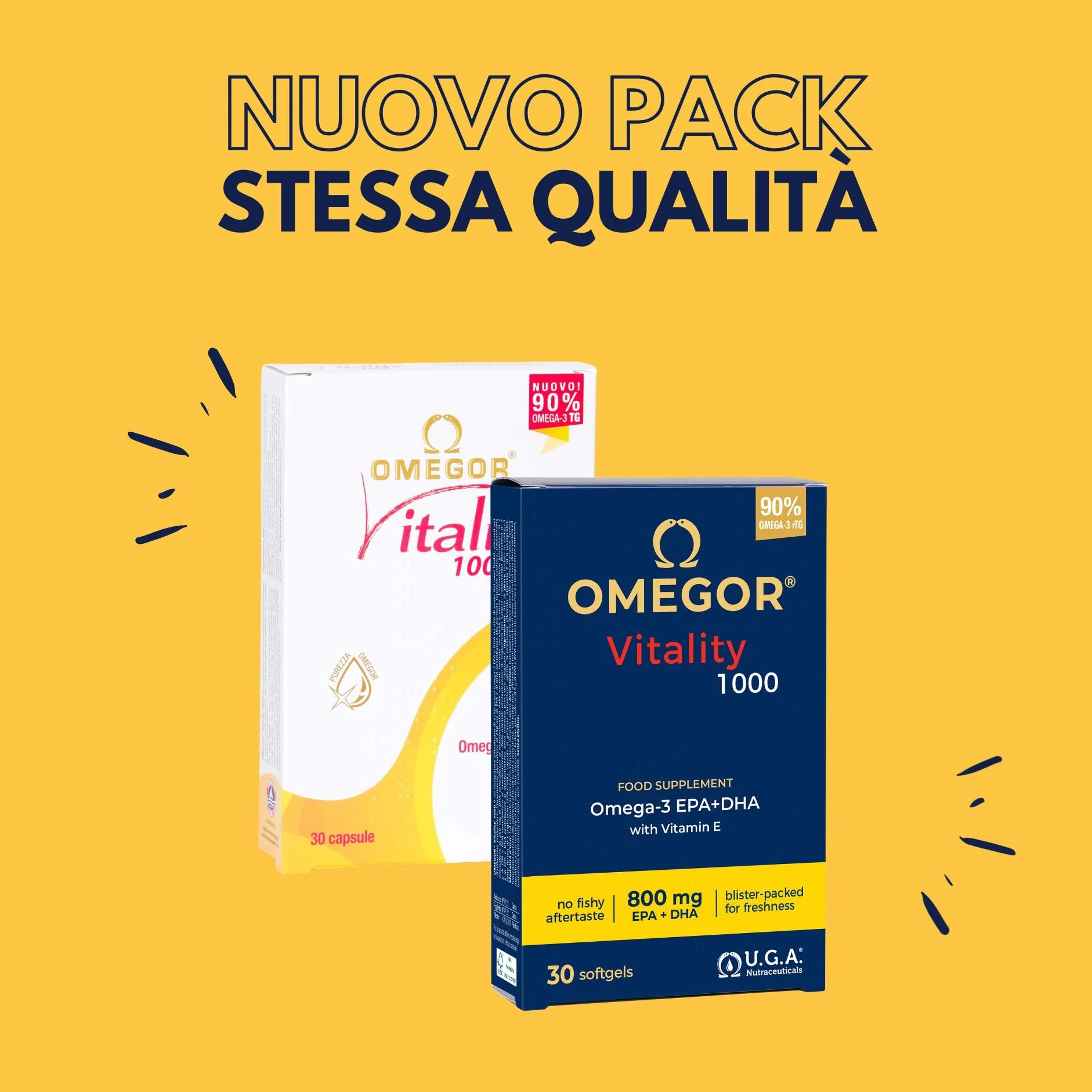 Omega3 2000 mg ad Alto Dosaggio - Omega 3 IFOS 5 Stelle - OMEGOR Vitality 1000 - 30cps (10 Confezioni)