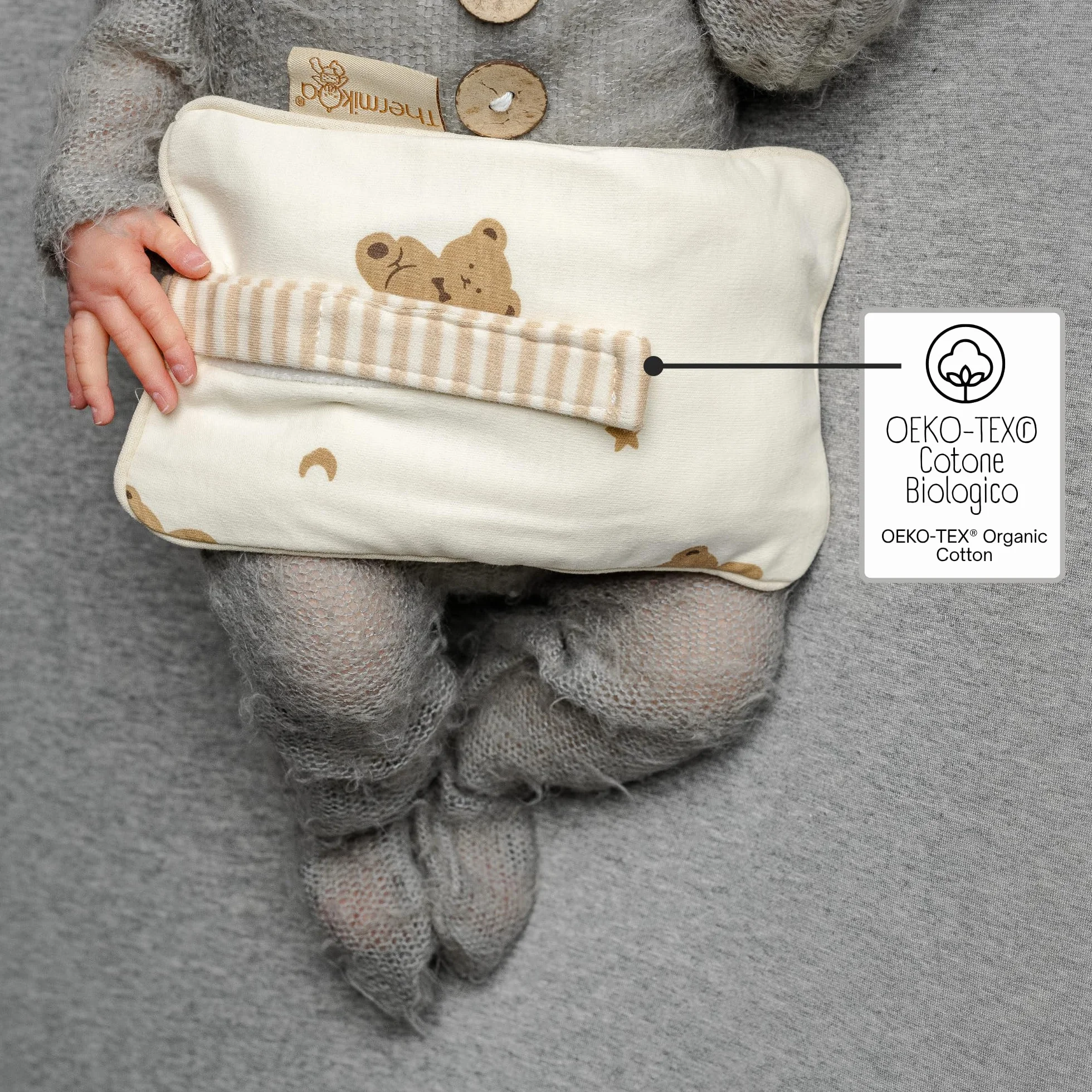 Thermikoa Borsa Acqua Calda Neonato Termica con Semi Naturali Fascia Regolabile per Microonde Cuscino Termico Lavabile Morbido per Pancino Bebè