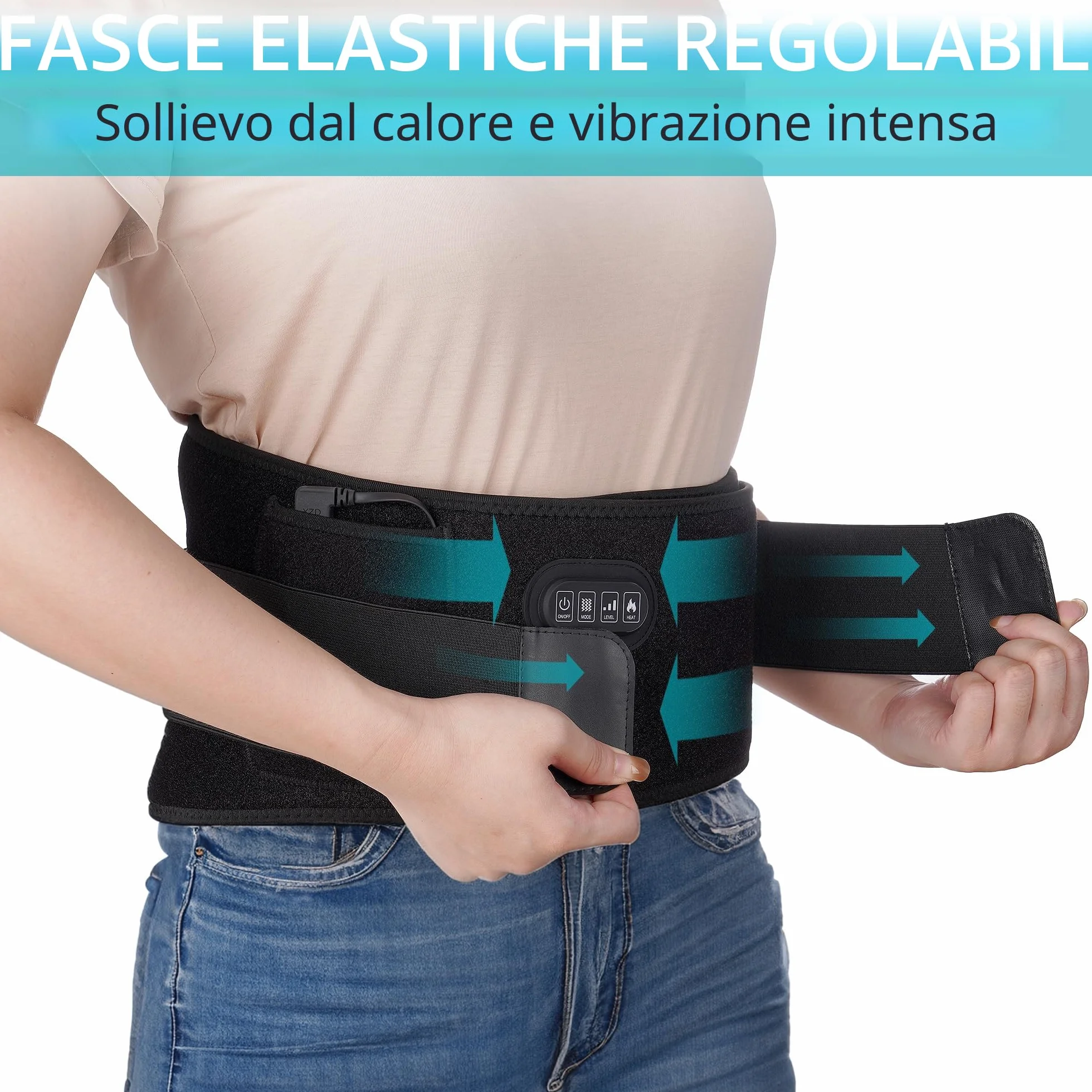 BESTEK Fascia Massaggio Lombare Riscaldante Cintura Riscaldante con 3 Livelli di Temperatura e Massaggio a Vibrazione–Termoforo Elettrico con Spegnimento Automatico per Schiena, Spalle e Addome