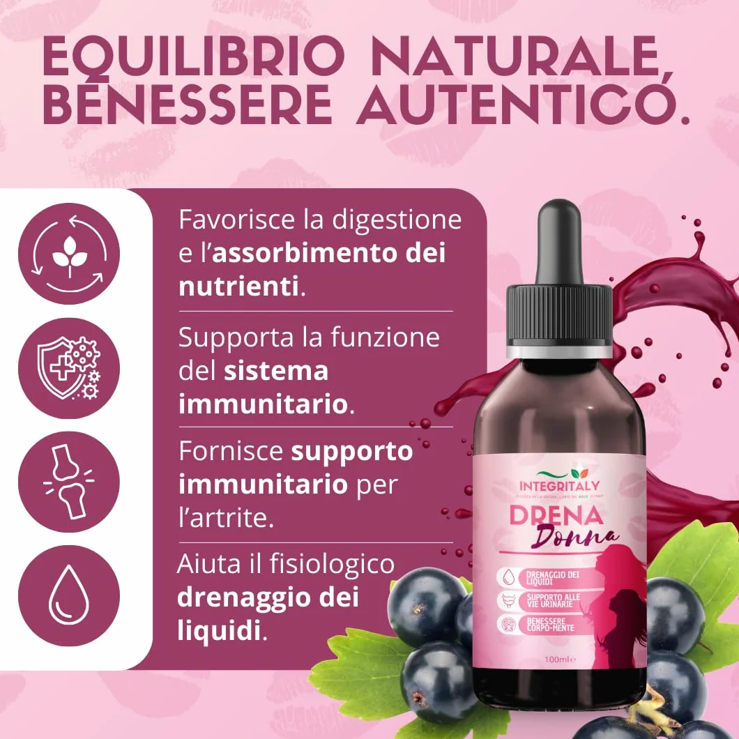 Ribes Nigrum Nero Diuretico Drenate Antiallergico Gocce 100 ML Ritenzione Idrica Allergie Salute Vie Urinarie Respiratorie Made in Italy