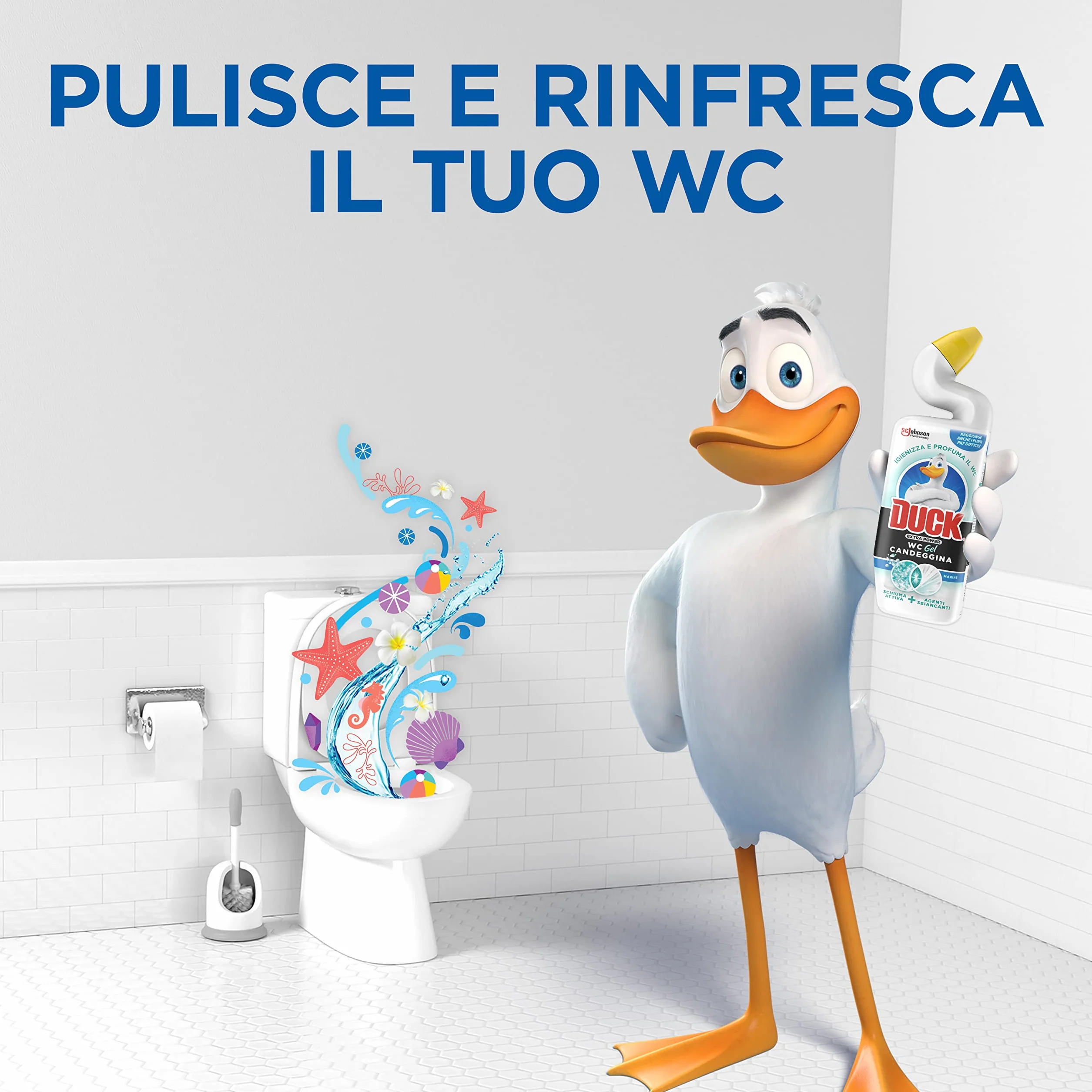 Duck WC Gel Candeggina - Liquido per WC, Igienizza e profuma, Fragranza Marine, Formato Scorta da 12 pezzi