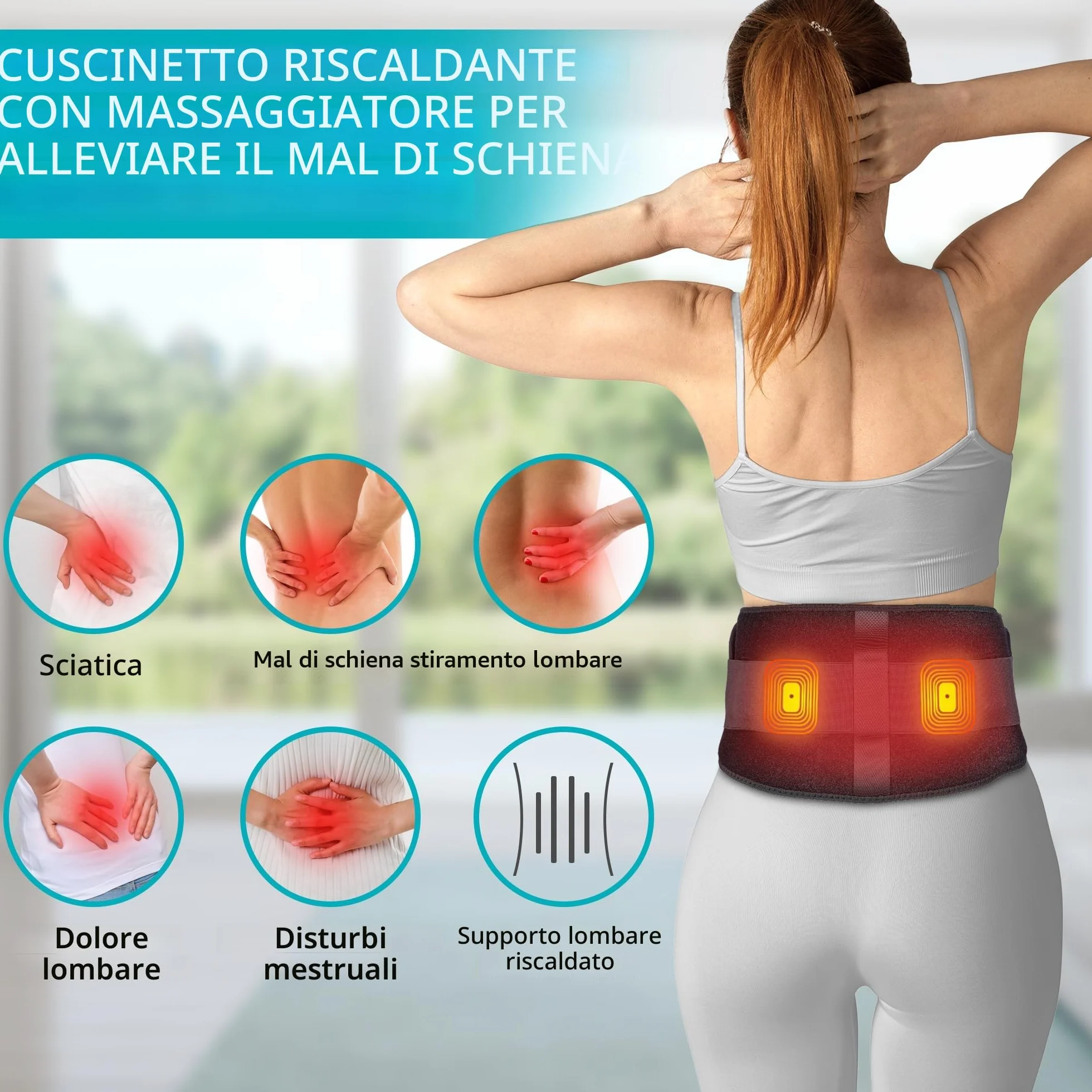 BESTEK Fascia Massaggio Lombare Riscaldante Cintura Riscaldante con 3 Livelli di Temperatura e Massaggio a Vibrazione–Termoforo Elettrico con Spegnimento Automatico per Schiena, Spalle e Addome