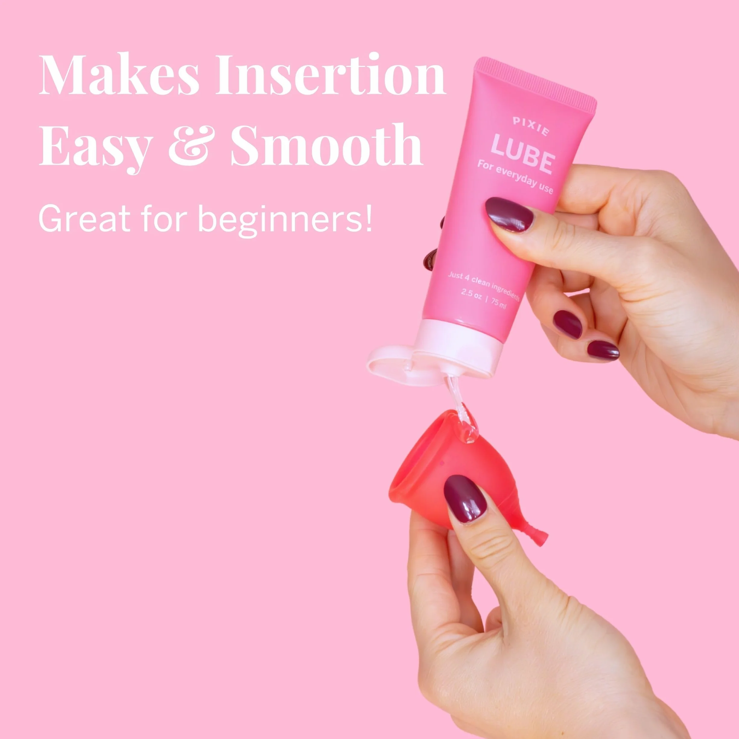 Pixie Cup Insertion Gel – Water-Based Glide for Menstrual Cups & Discs – Gentle, Fragrance-Free, Plant-Based, Silicone & Latex Compatible – 75 mL Tube