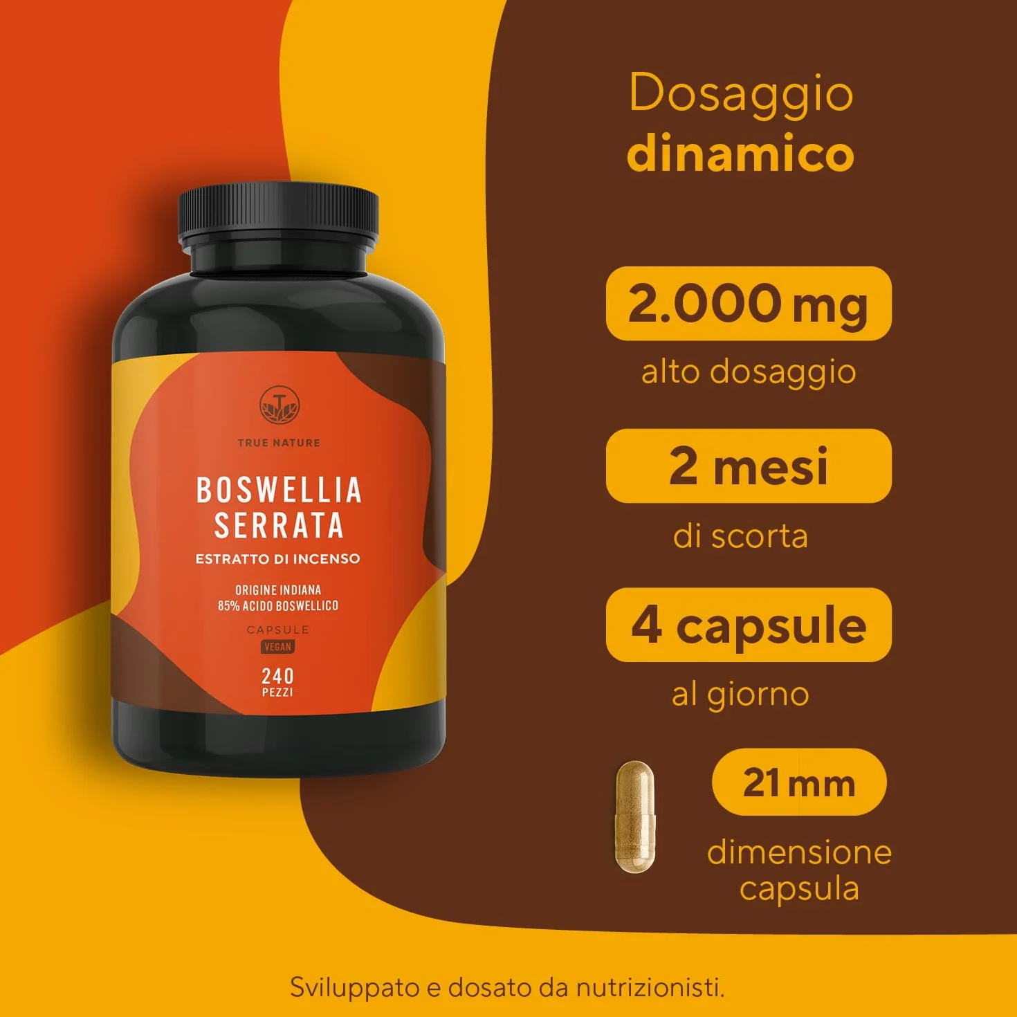 Boswellia Serrata - 240 Capsule - 20.000 mg - Alto dosaggio (10:1) - incenso integratore - Vegan, Testato in Laboratorio, Produzione Tedesca - TRUE NATURE®