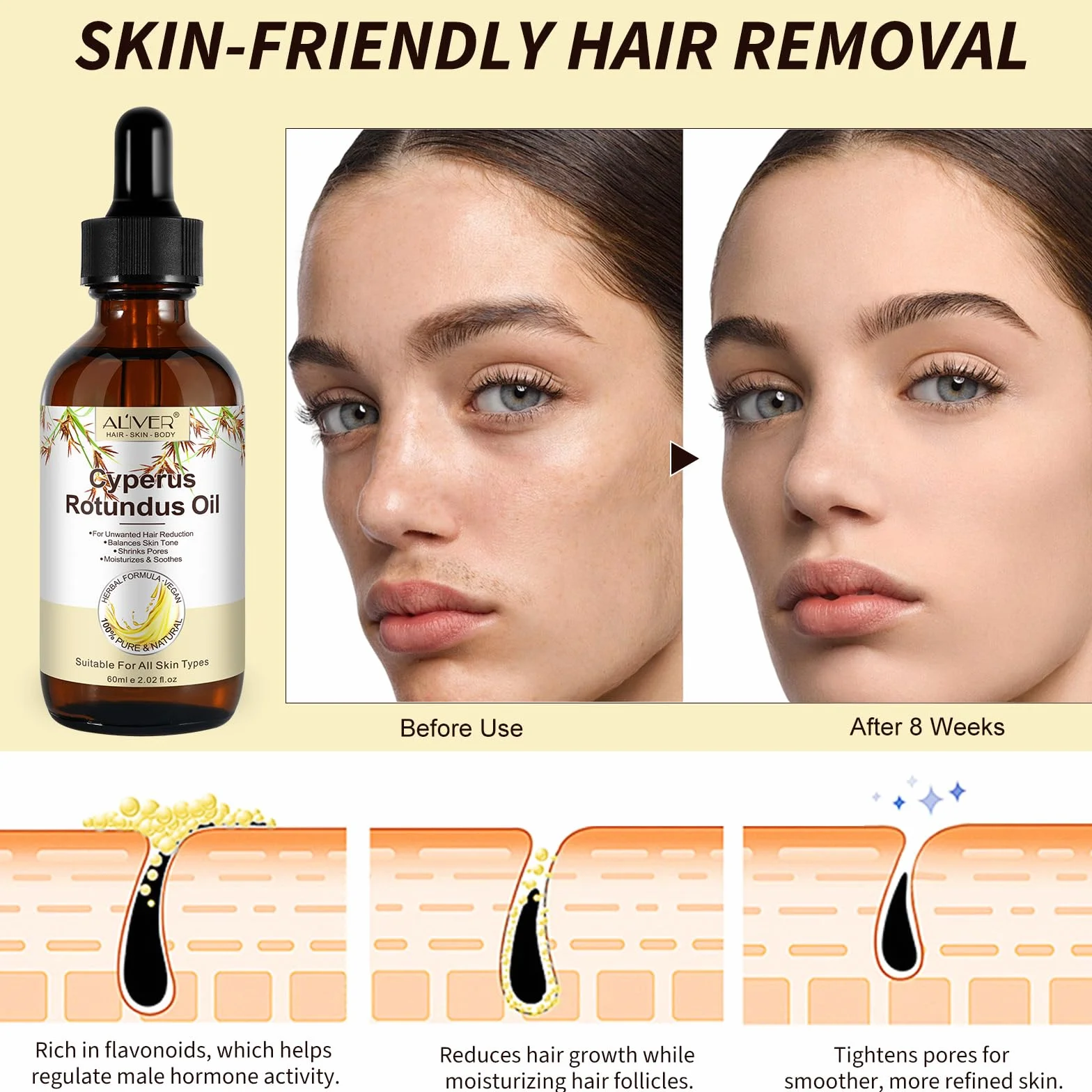 Cyperus Rotundus Olio depilazione 100% puro naturale corpo viso riduce crescita peli barba restringe pori idrata