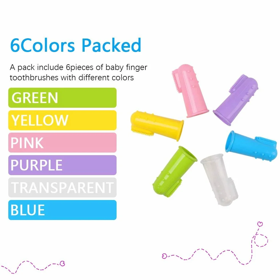 Vicloon Spazzolino da Dito, 6Pcs Spazzolino da Denti in Gomma, Spazzolini Neonati in Silicone, Multicolore Spazzolino Bambini Sicuro da Denti per Gengive Massaggio Orale con Custodia