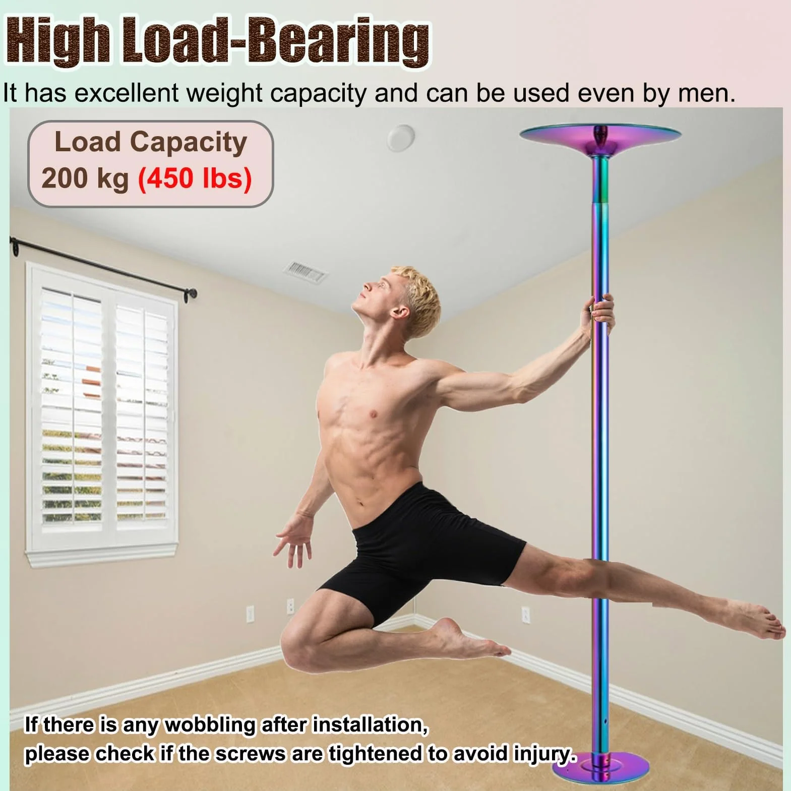 Palo Pole Dance da Casa Colorato con Barra di Estensione 360° Girevole per Moquette Soffitti 40cm