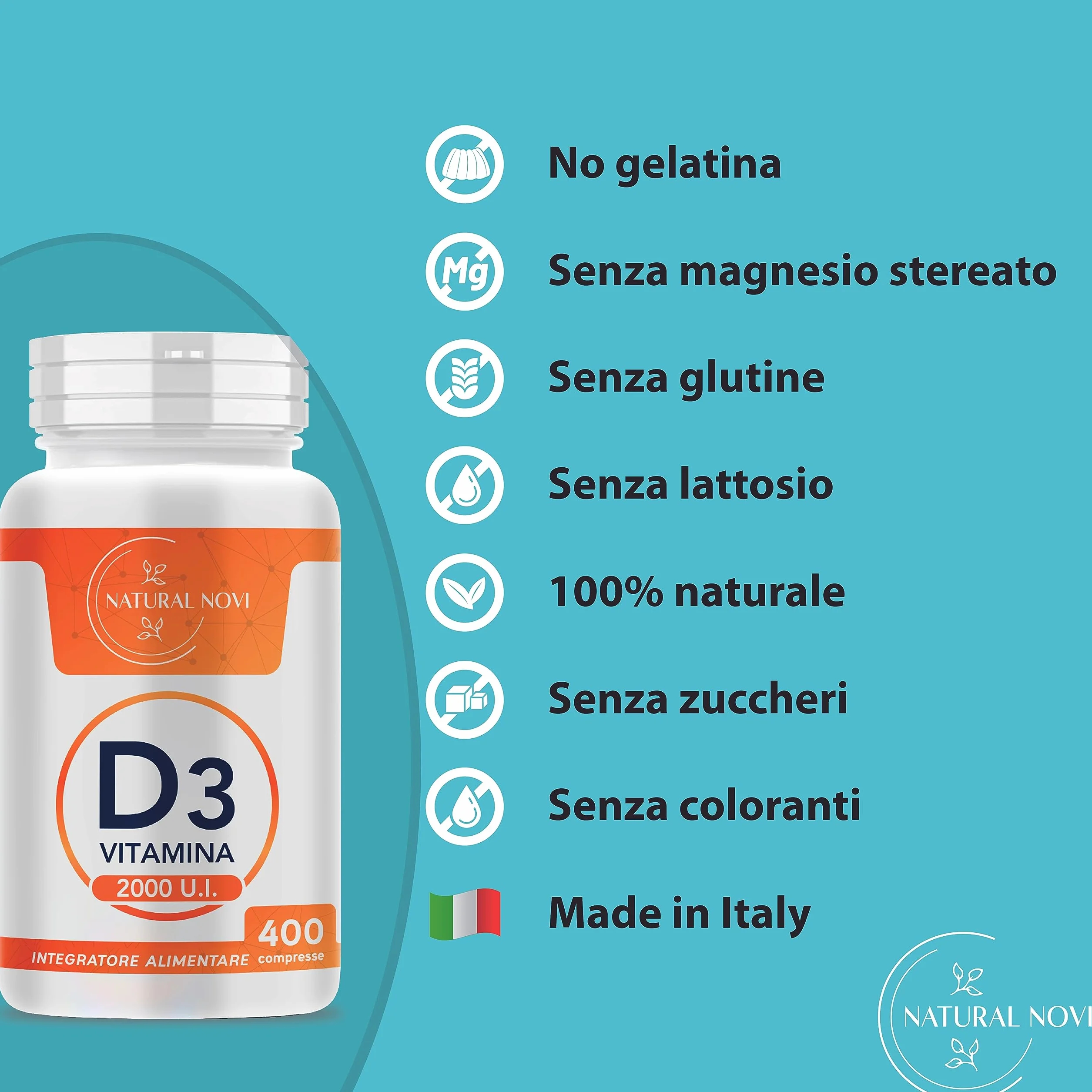 Vitamina D 2000 UI 400 compresse ALTO DOSAGGIO (oltre 1 anno di scorta) VITAMINA D3 al supporto di sistema immunitario, muscoli, denti, ossa