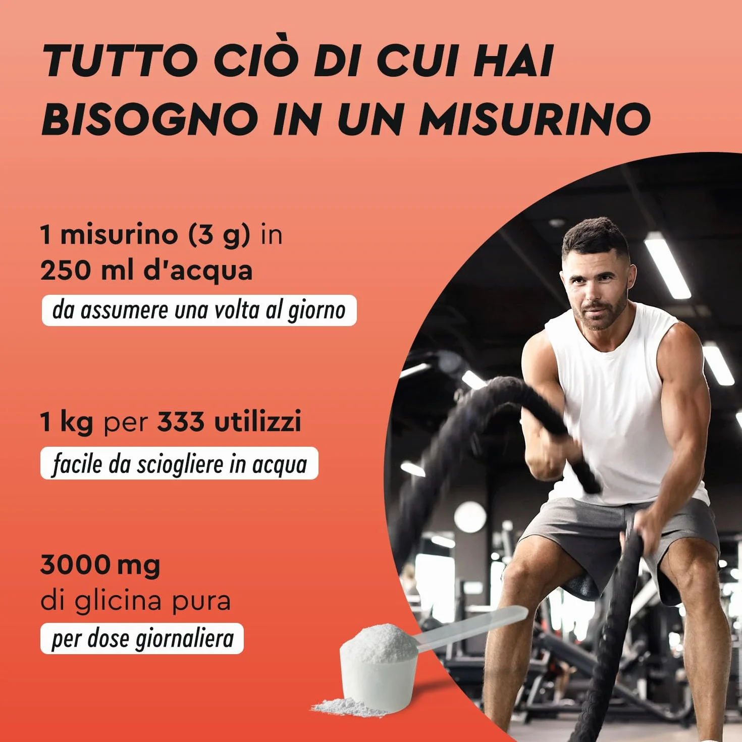Glicina in Polvere 1 kg (330 Porzioni) - Alta Concentrazione 3000mg di L-Glicina al Giorno - Puro Aminoacido Naturalmente Dolce - Rapida Solubilità - Testata in Laboratorio, Vegan e Senza Additivi