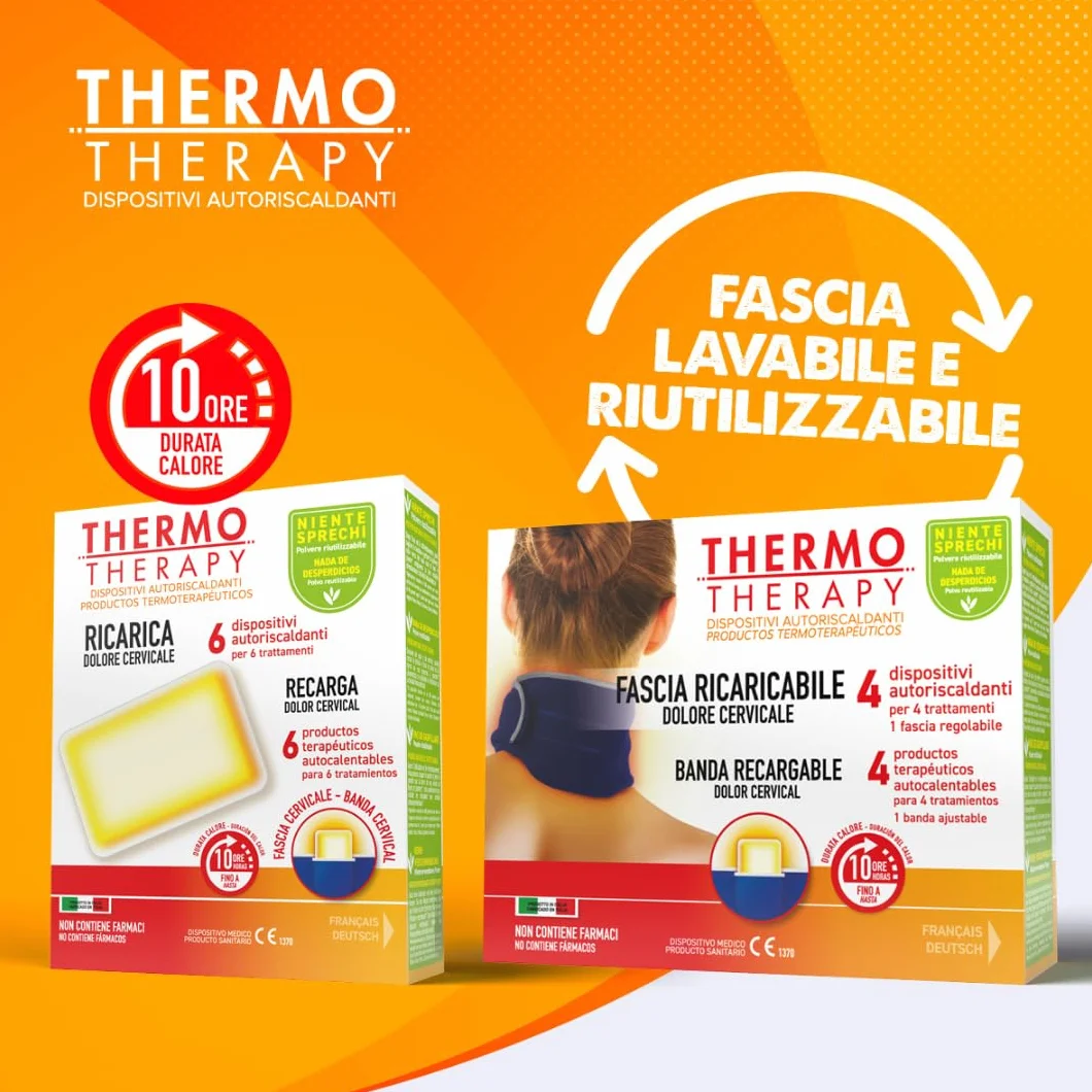 Thermo Therapy Ricarica Fascia Ricaricabile per Dolori Cervicali, 10 Ore Calore, 6 Dispositivi Autoriscaldanti