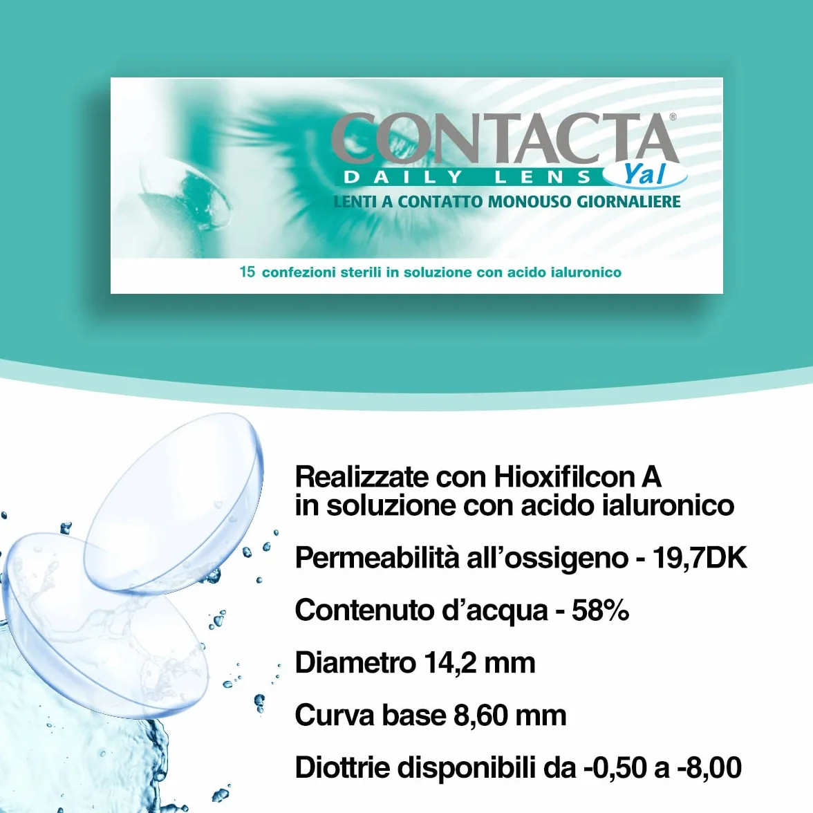 Contacta Daily Lens Yal 15, Lenti a Contatto Giornaliere per Miopia, -2,75, Confezione da 15