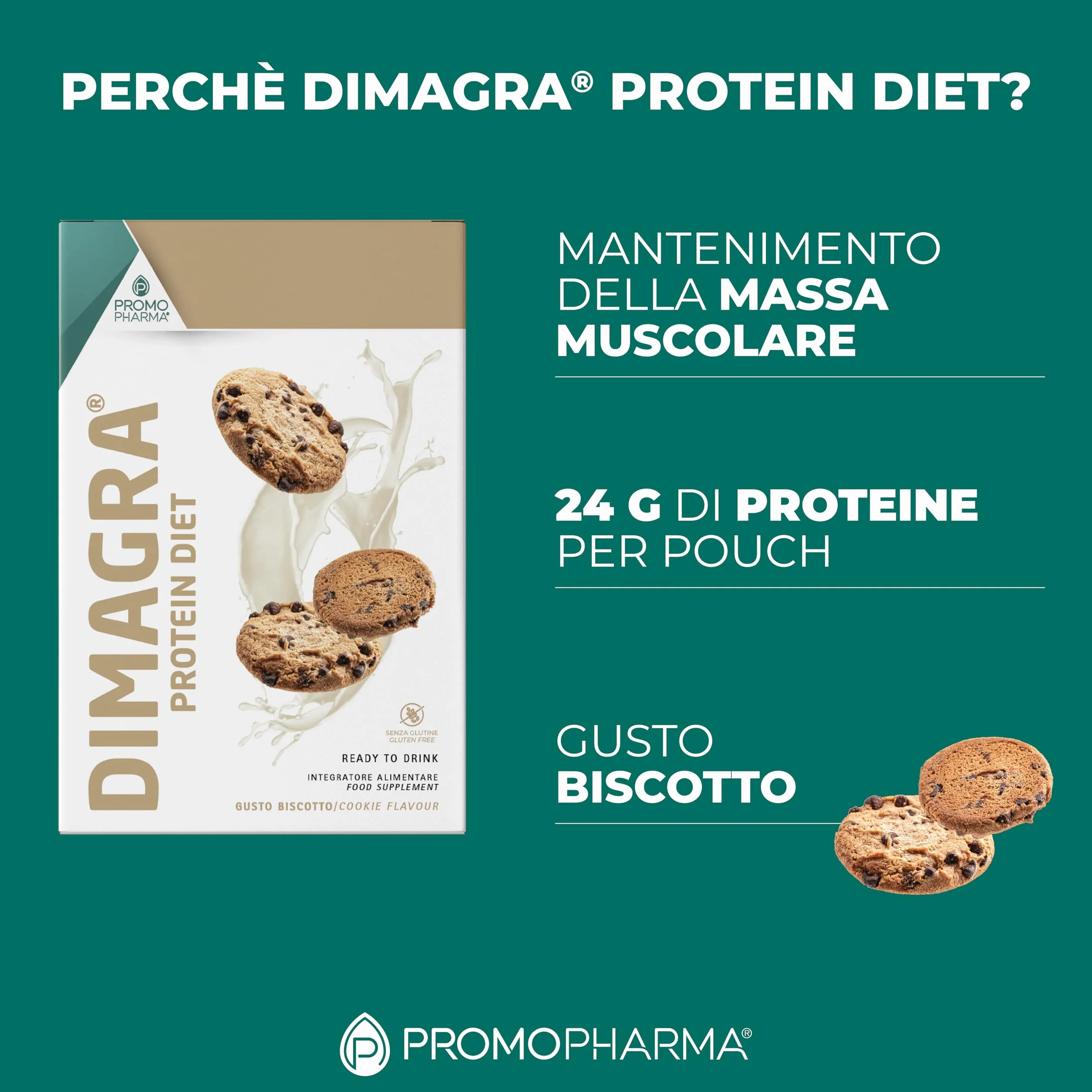 Dimagra Protein Diet - Integratore Proteico Pronto da Bere per Dieta Chetogenica e Controllo del Peso - Low Carb, Alto Contenuto Proteico - Gusto Biscotto - 7 Pouch da 220 g