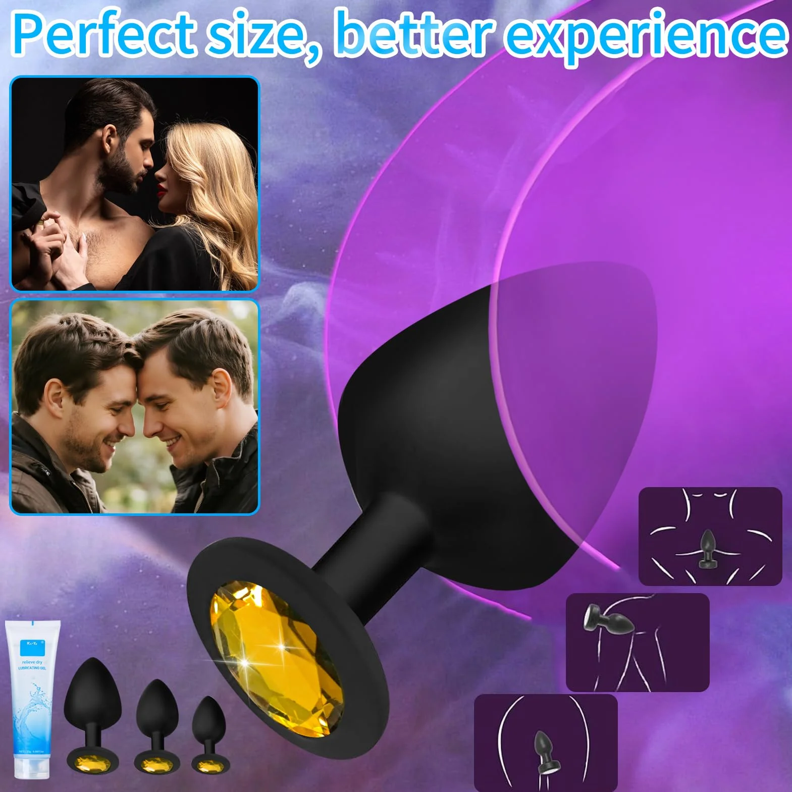 Plug anale # per donne e uomini, set di plug anali con lubrificante, plug anali in silicone, grandi, medi e piccoli, per principianti, donne, uomini e coppie