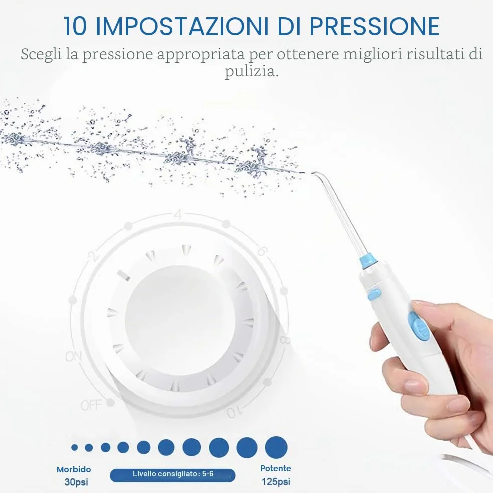 Idropulsore Dentale, TUREWELL Irrigatore Orale Getto Acqua Denti da Capacità 600ml con 10 Impostazioni, Pulizia Doccetta Idropulitore Dentale con 8 Becchucci per Cura Famiglia Dentale