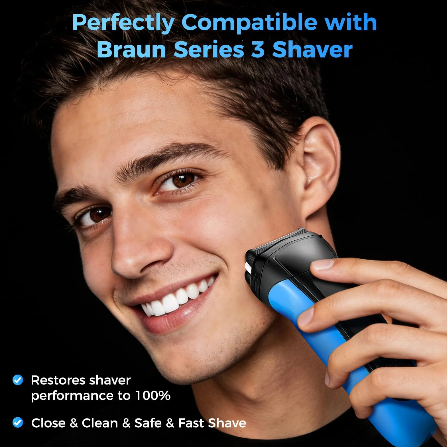 Testina Rasoio Compatibili Braun Serie 3 32B, Testine di Ricambio per Regolabarba Elettrico Barba Uomo Recupera il 100% delle Prestazioni Adatto per S3 300S 301S 310S 3020S 3030S 3040S (Nero)