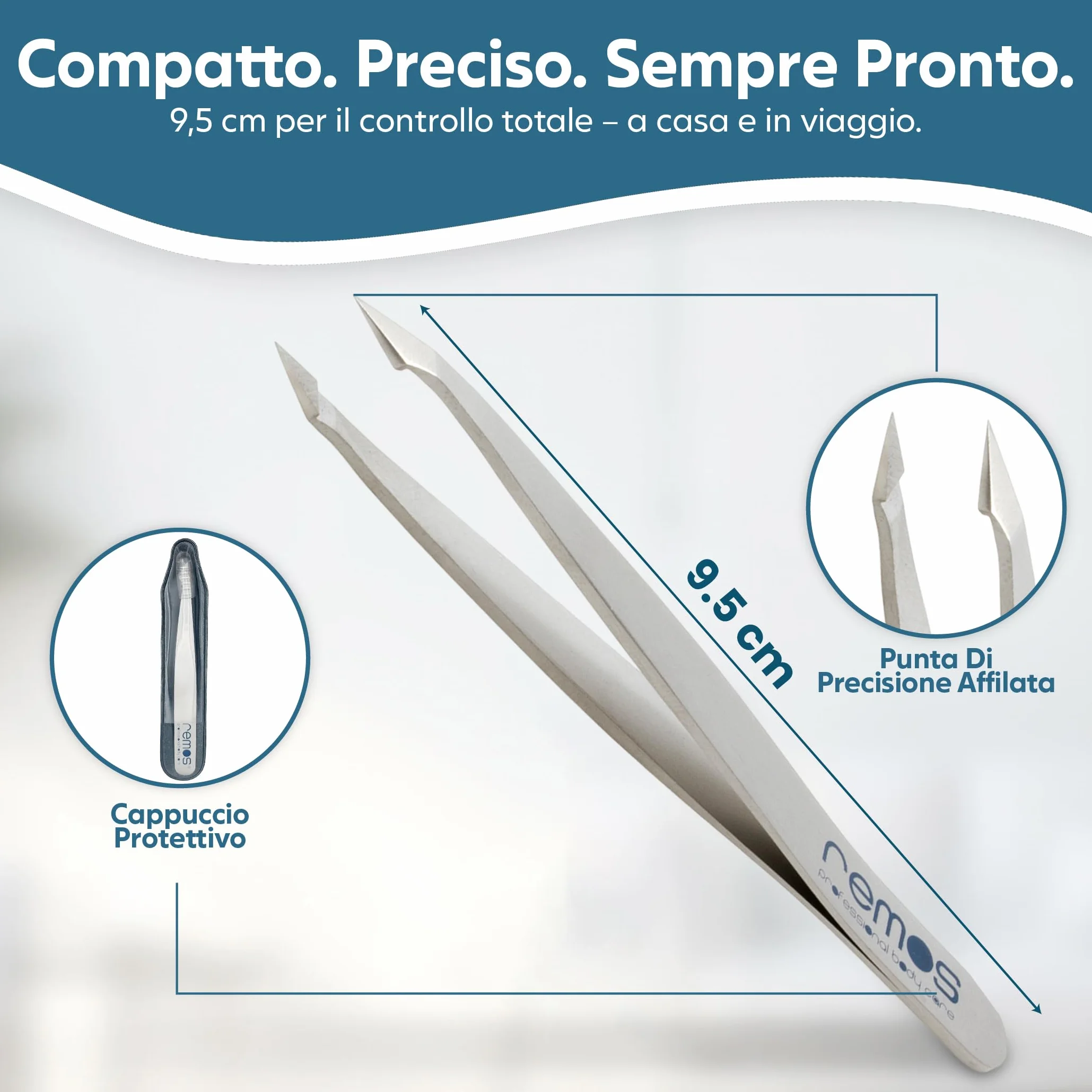 REMOS Pinzetta combinata in acciaio inox 9,5 cm - 2in1 per doppie punte e capelli - Satinato