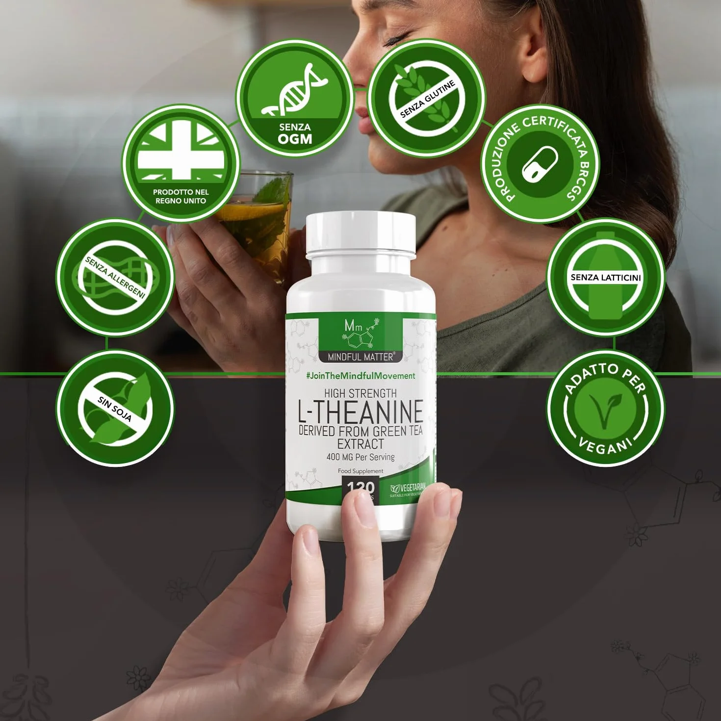 MM Teanina | 400mg di L Theanine per Dose | L Teanina Integratore ad Alta Potenza - 120 Capsule di L-Theanine da Tè Verde - | Non-OGM, Senza Glutine e Allergeni | Prodotto nel Regno Unito