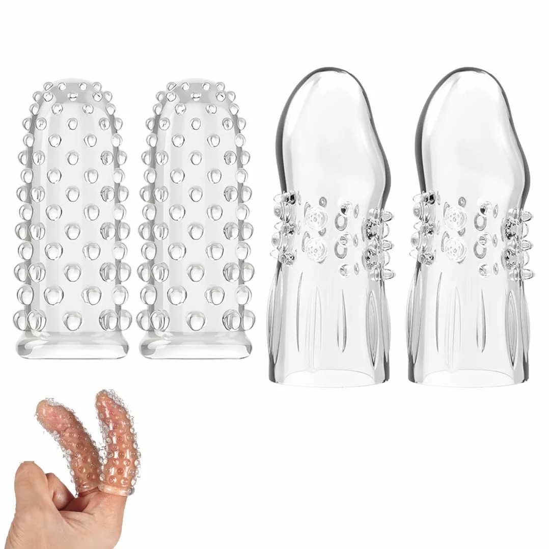 4 Pezzi Proteggi Dita Erotici, Manicotti per Massaggio Alle Dita Punto G, Finger Stimolatore per Clitoride Facili da Trasportare Sex Toys per Coppie(Trasparente)