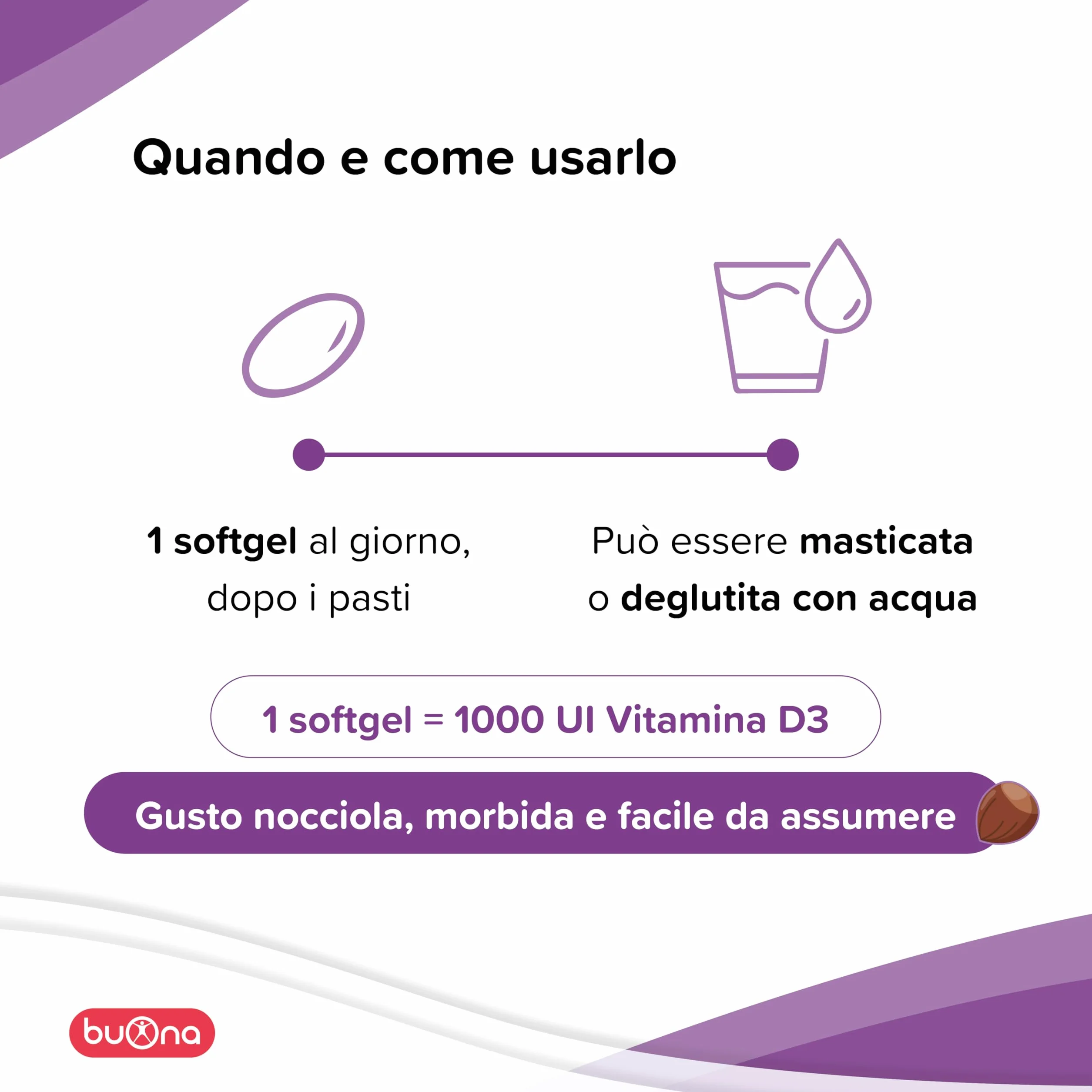 Buona Milledì Integratore Alimentare Vitamina D3 Bambini 30 Softgel Masticabili Gusto Nocciola
