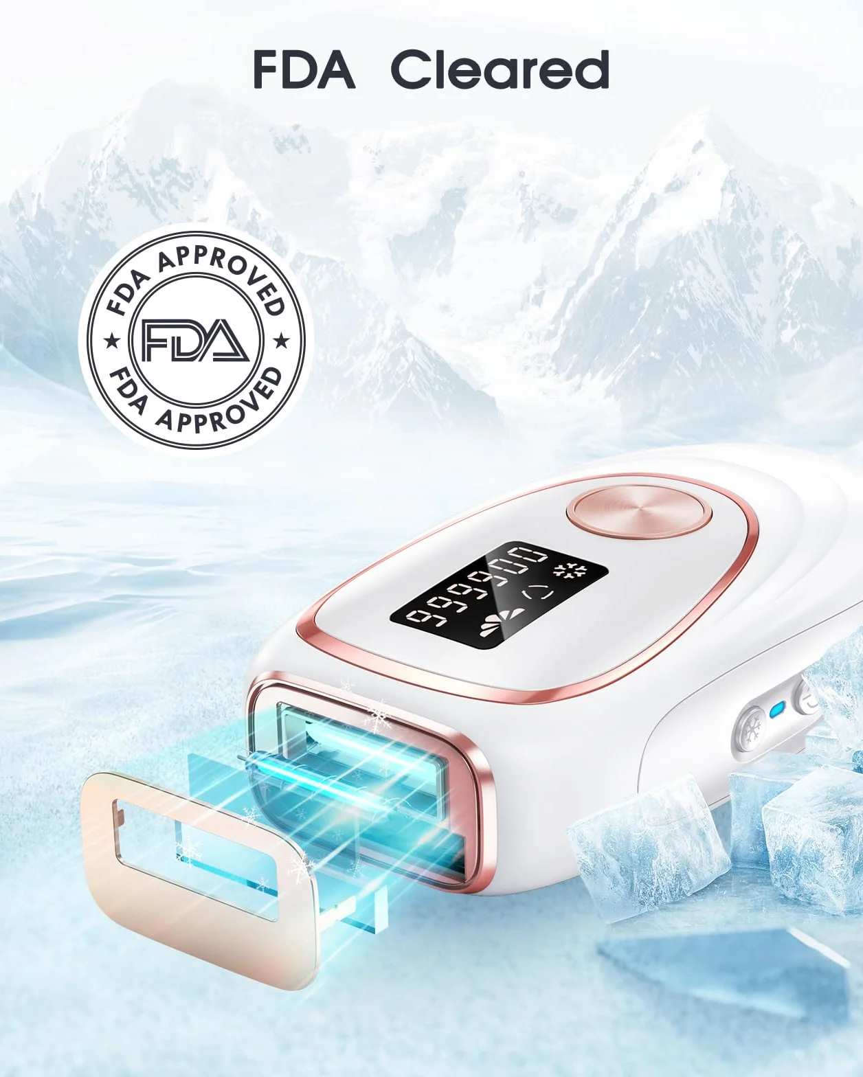 Haarlosy Epilatore Luce Pulsata con Ghiaccio, Efficiente IPL Epilatore Laser 999900 Impulsi Luminosi per Depilatore Corpo Donna, Uomo, Viso, Ascelle, Gambe (Bianco)