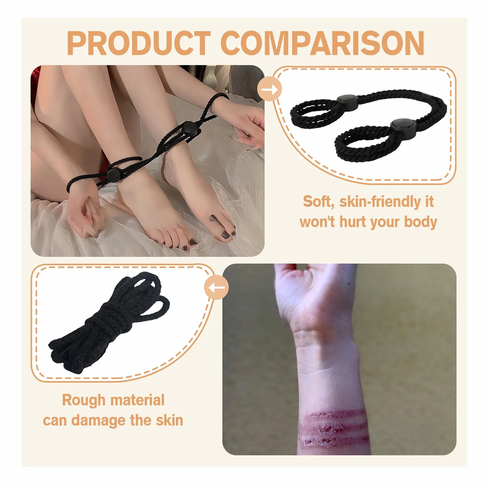 BDSM Bondage Kit Einstellbare Handgelenke und Knöchel Fesseln Seil Manette