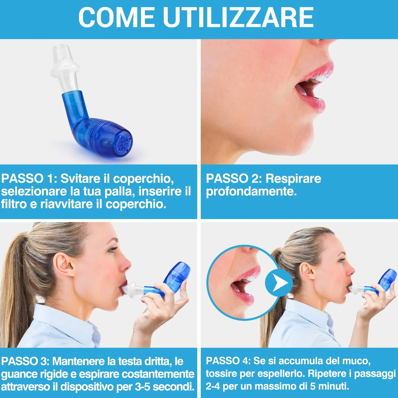 Tilcare Espansore Polmonare Dispositivo Rimozione Muco Esercizio Terapia Pulizia BPCO Asma Bronchite Fibrosi Cistica
